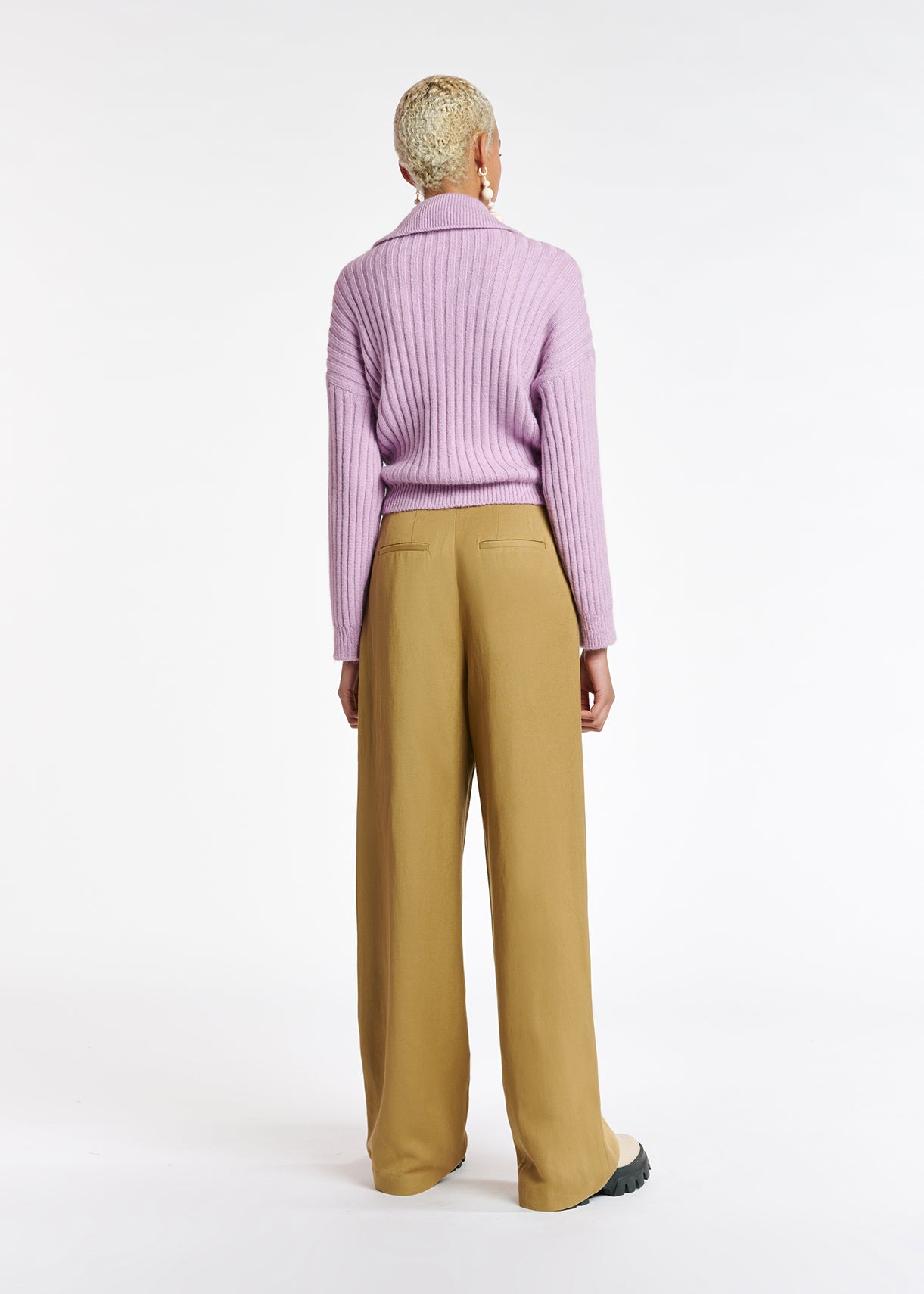 Lilac V-neck ribbed-knit sweater RE—SSENTIEL | Essentiel second hand