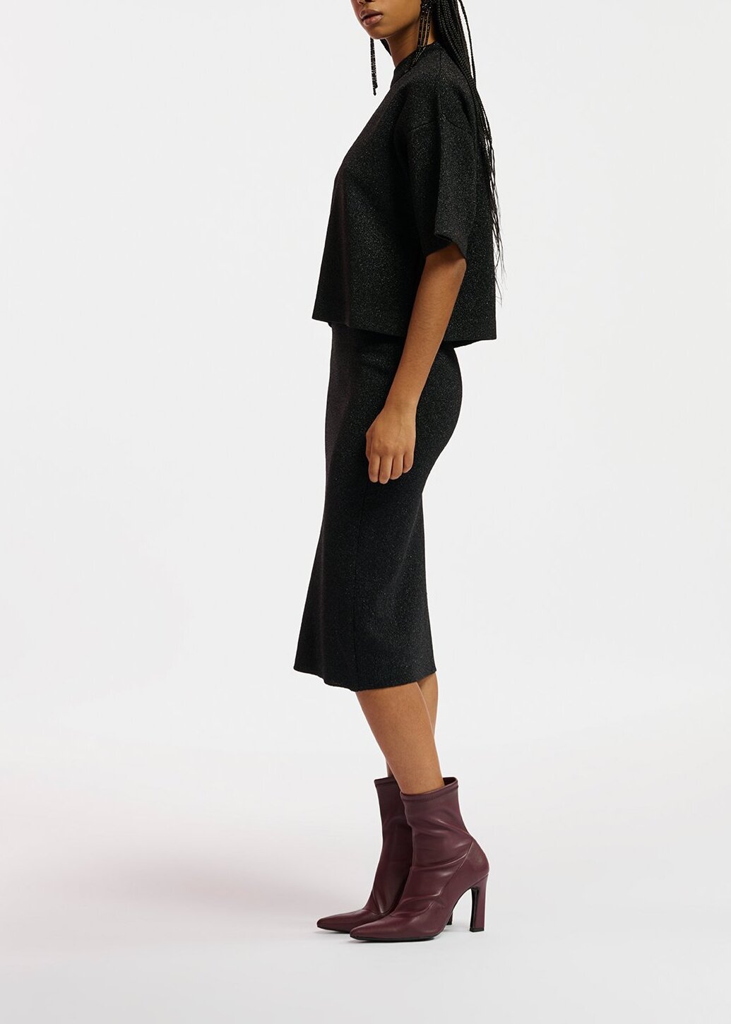 Black lurex short-sleeved sweater RE—SSENTIEL | Essentiel second hand