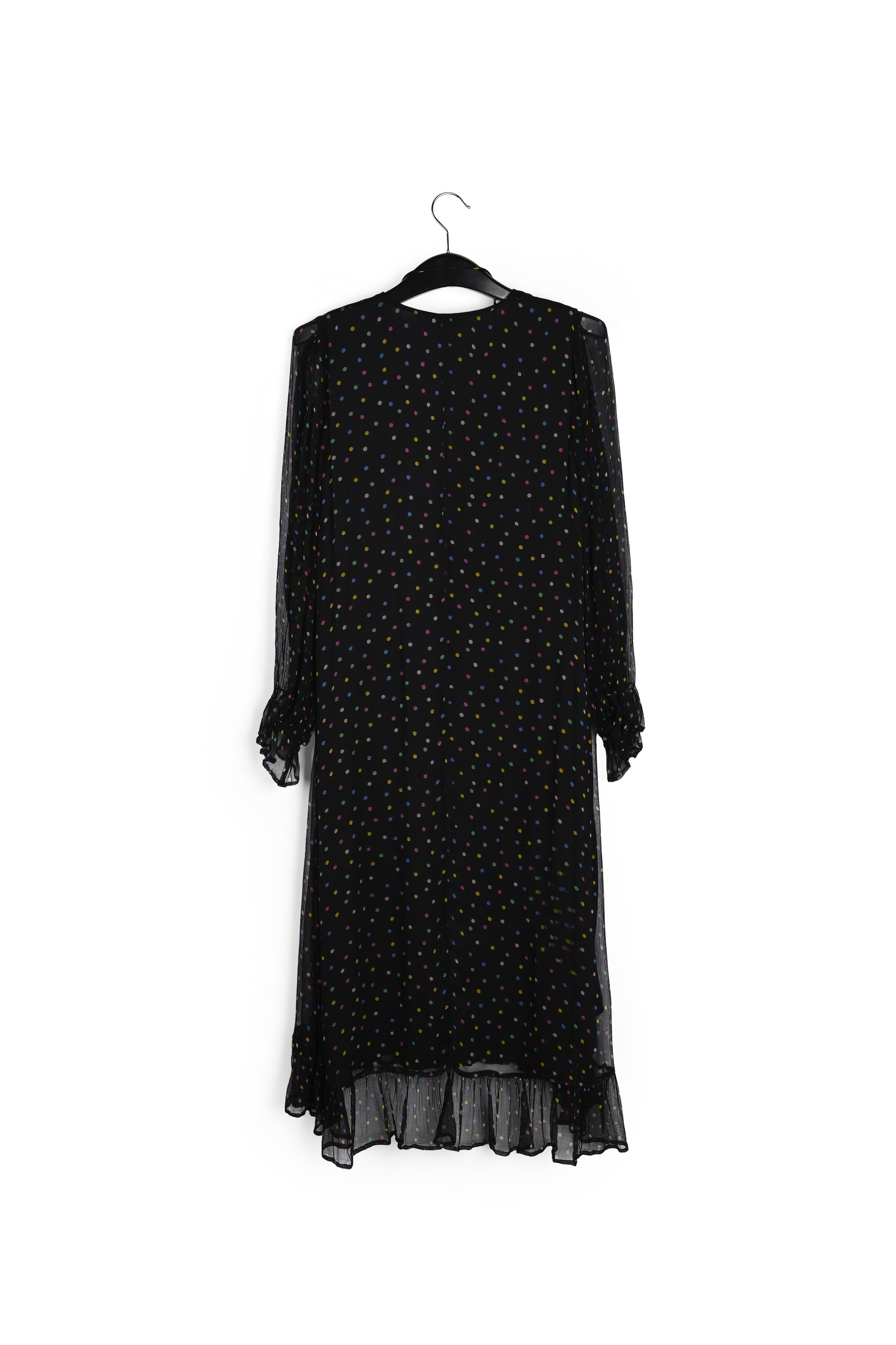 Black polka dot maxi dress with frilled hem RE—SSENTIEL | Essentiel second hand