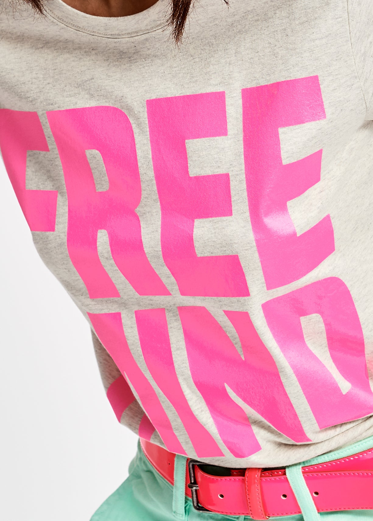 Grey cotton t-shirt with pink free mind print RE—SSENTIEL | Essentiel second hand