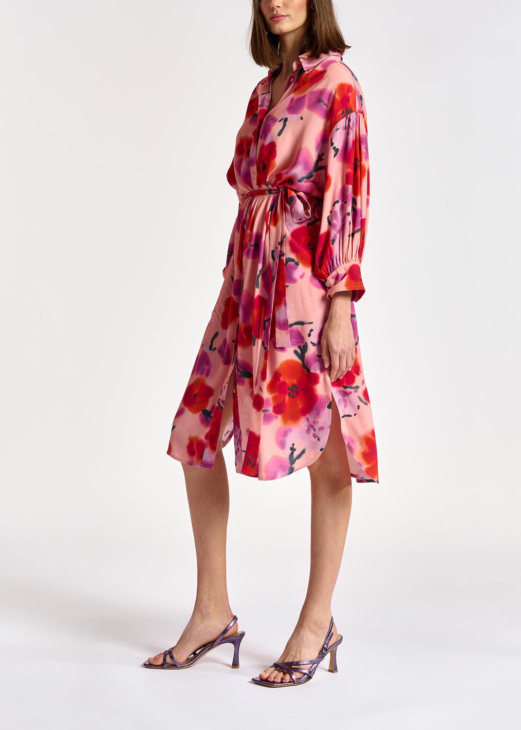 Light pink, red and purple floral-print shirt dress RE—SSENTIEL | Essentiel second hand