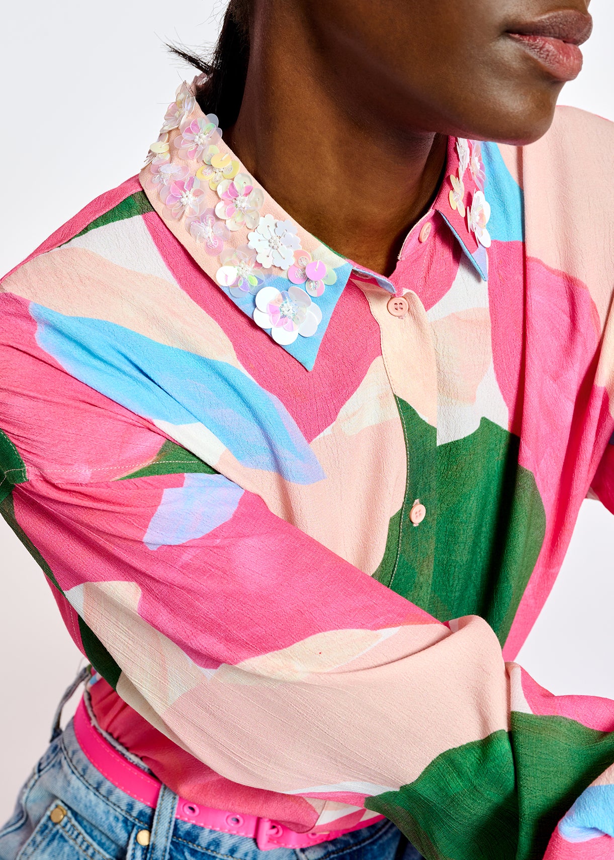 Multicolor shirt with sequin-embroidered collar RE—SSENTIEL | Essentiel second hand
