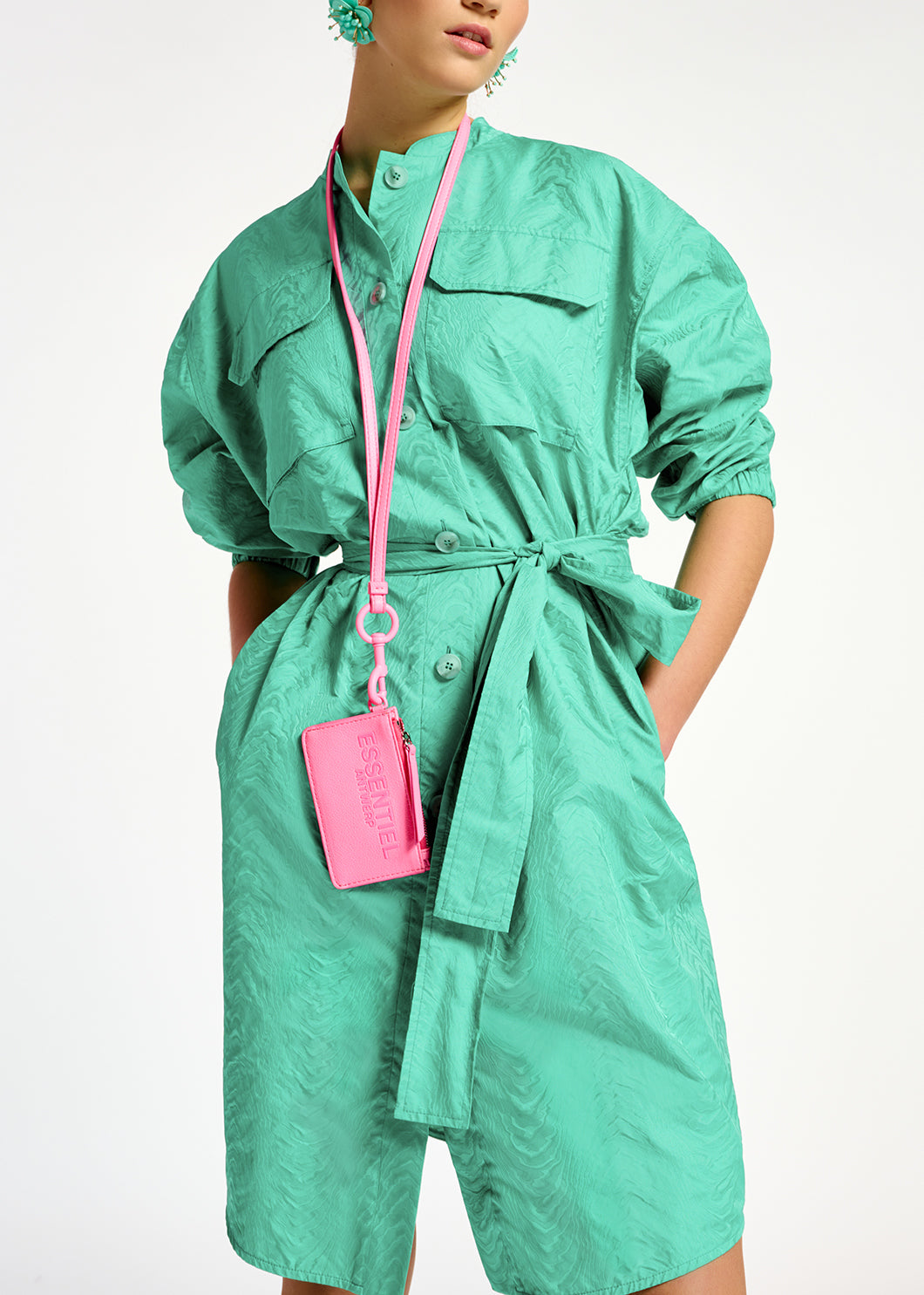 Turquoise jacquard shirt dress RE—SSENTIEL | Essentiel second hand