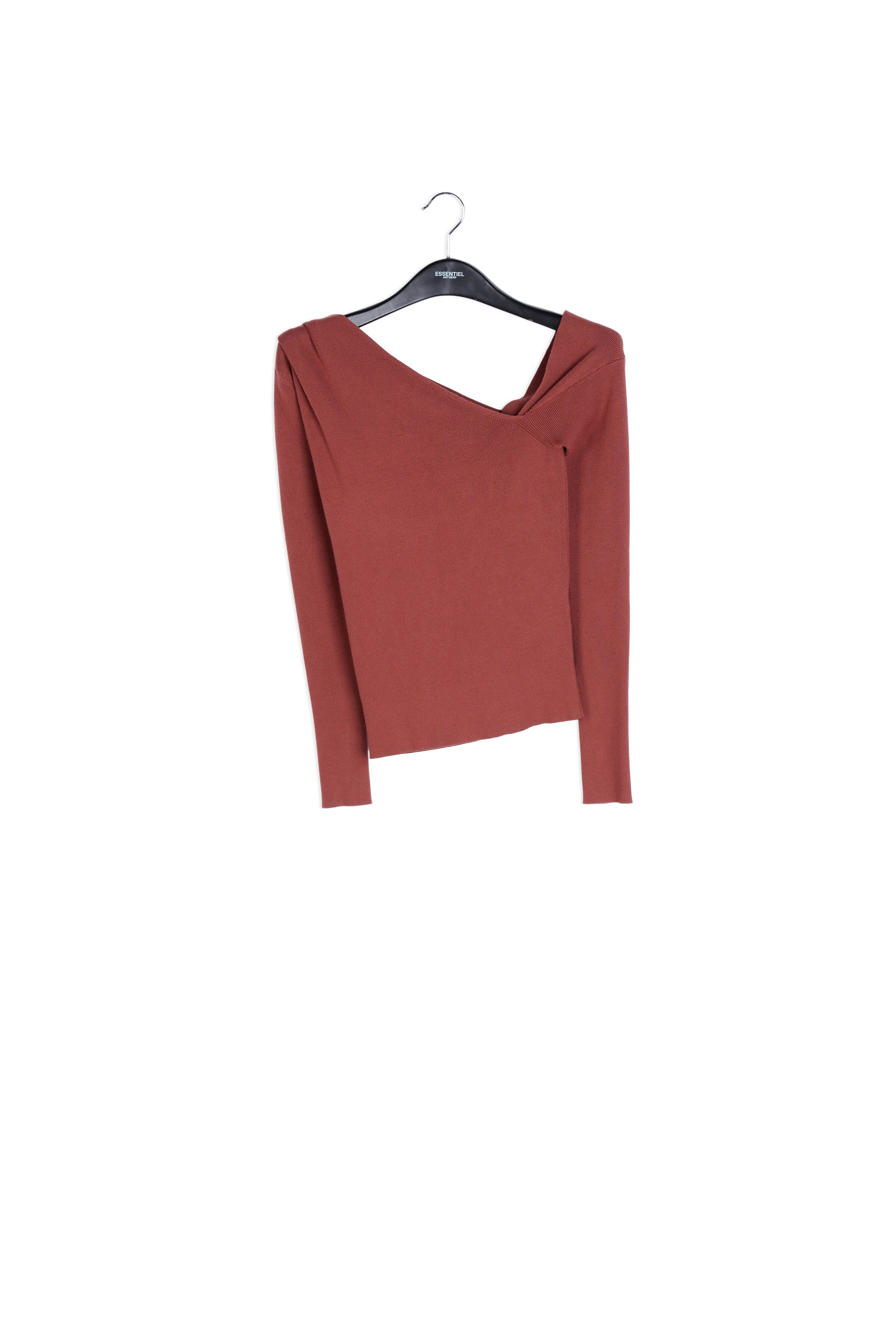 Bruine ribgebreide trui met asymmetrische hals RE—SSENTIEL | Essentiel second hand