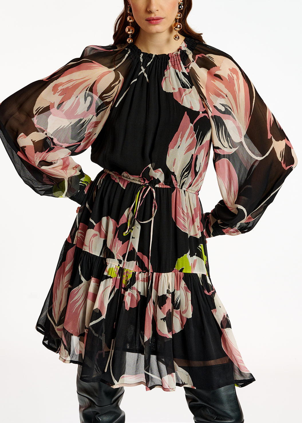 Black floral-print mini dress RE—SSENTIEL | Essentiel second hand