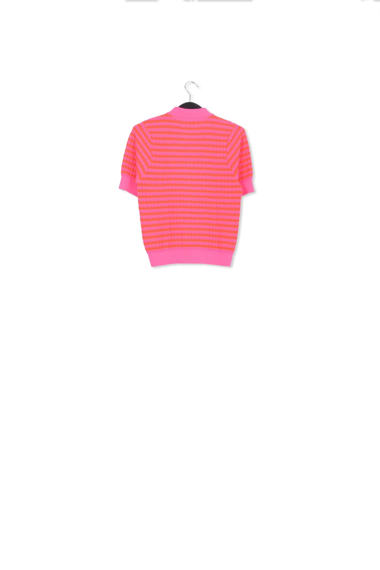 Pink and red striped knitted polo top RE—SSENTIEL | Essentiel second hand