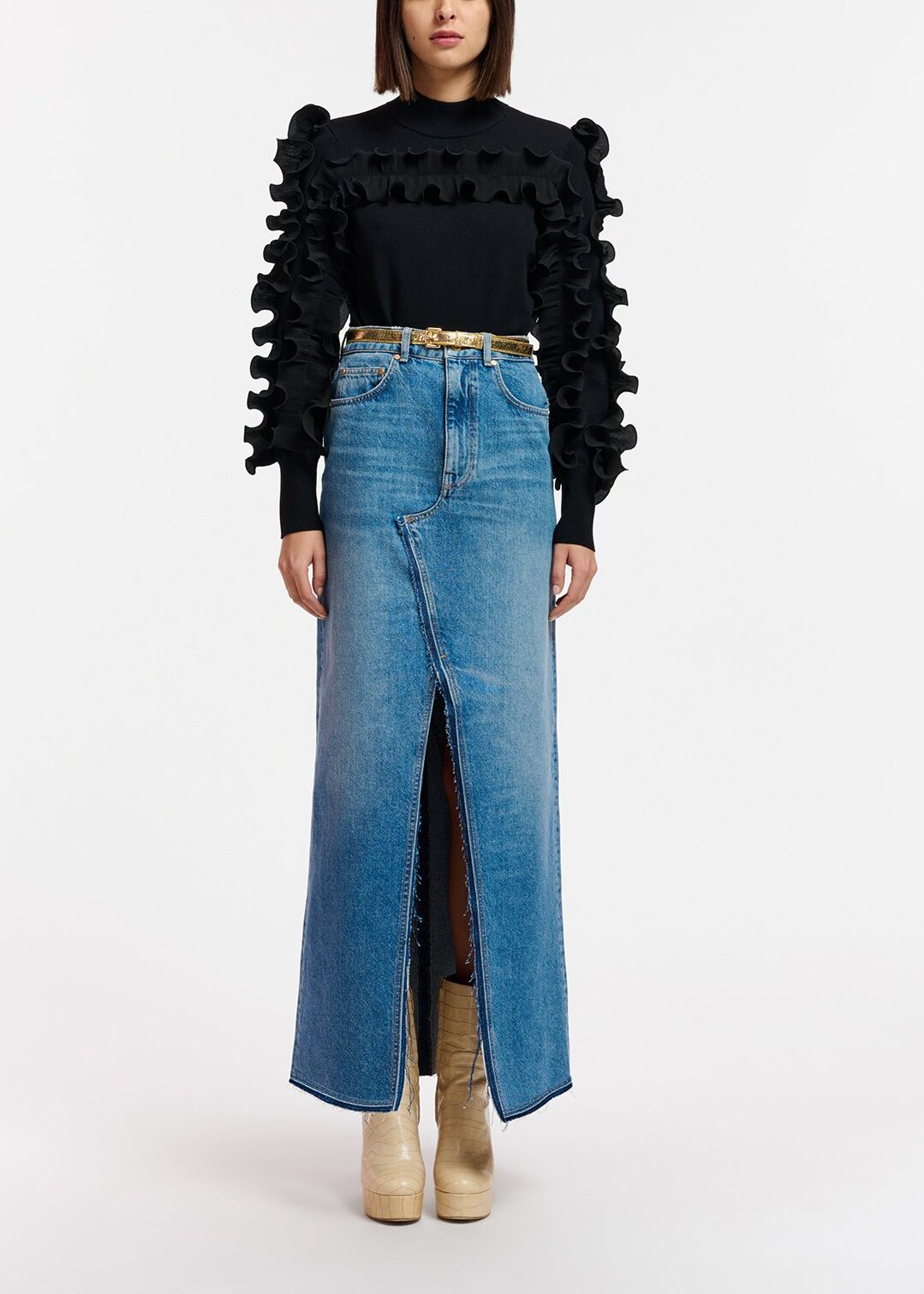 Pull en tricot noir à  volants RE—SSENTIEL | Essentiel second hand