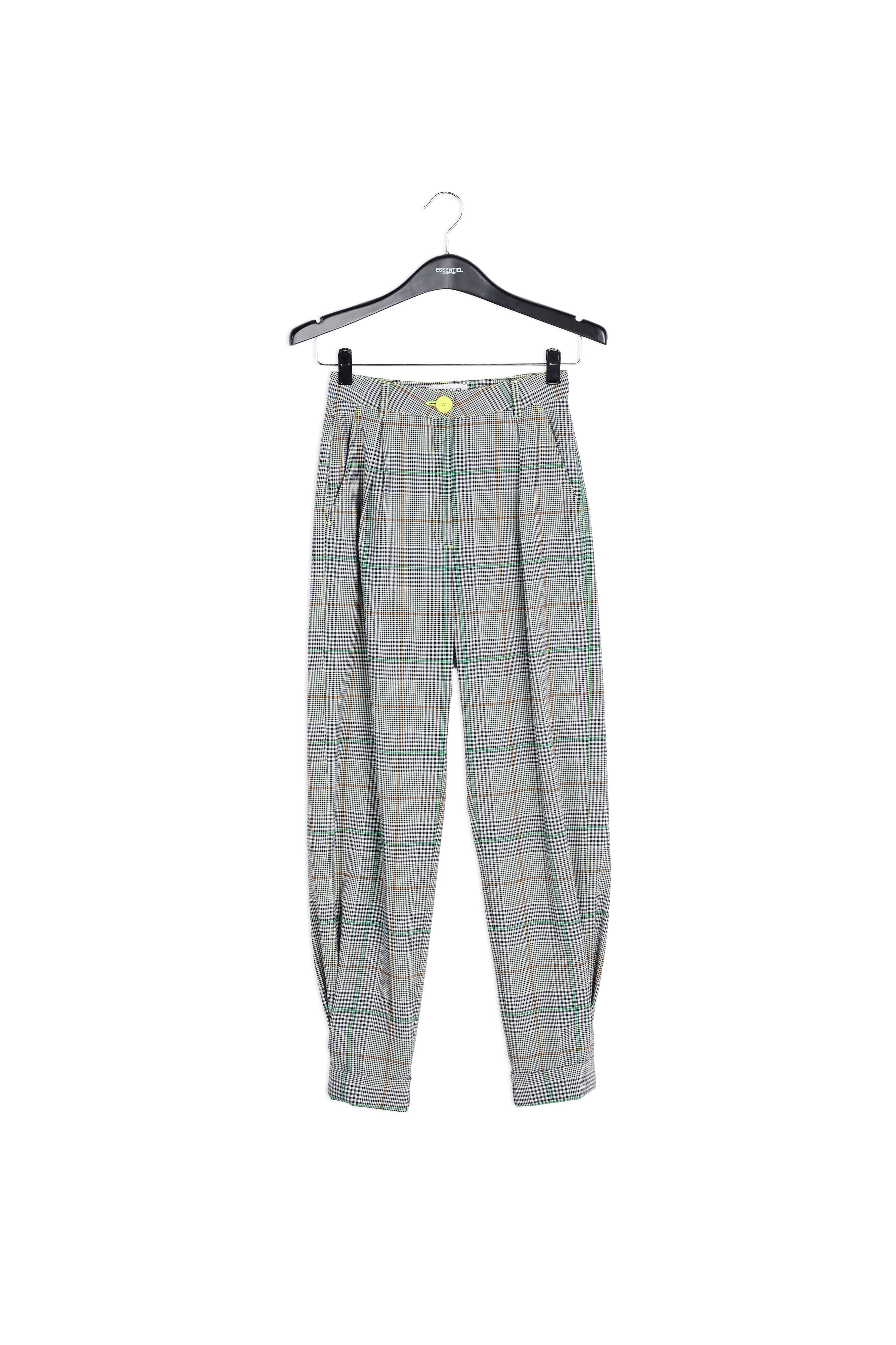 Gebroken witte ruitjesbroek met hoge taille RE—SSENTIEL | Essentiel second hand