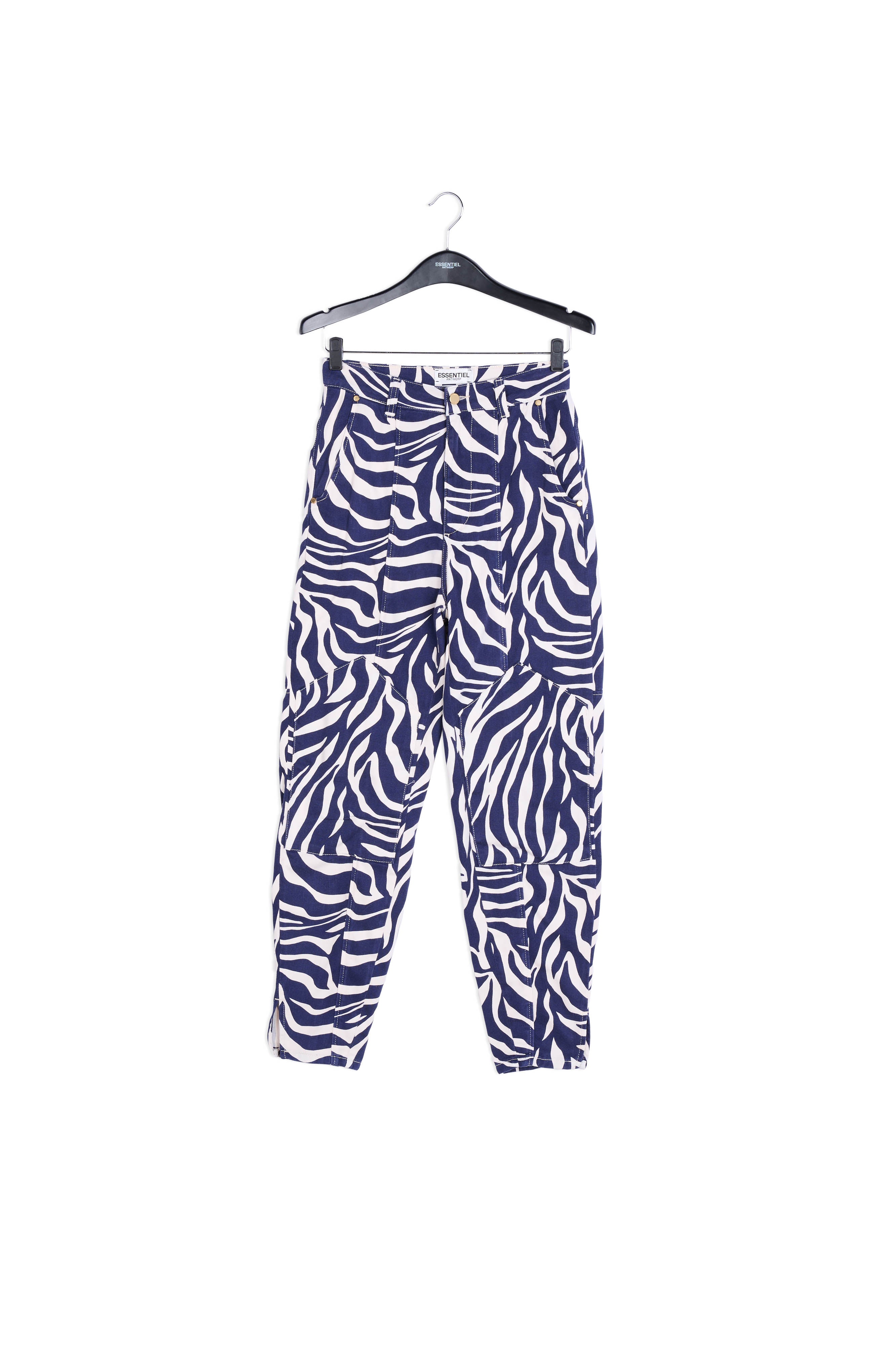 Off-white and navy blue zebra-print denim cargo pants RE—SSENTIEL | Essentiel second hand