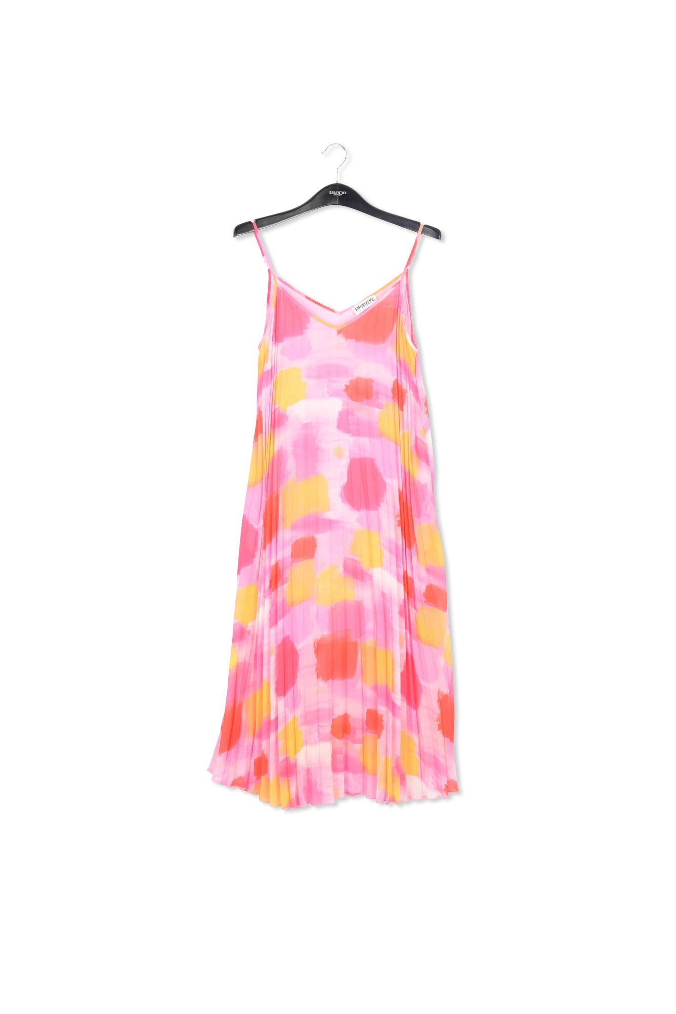 Pink and yellow plissé midi-length dress RE—SSENTIEL | Essentiel second hand