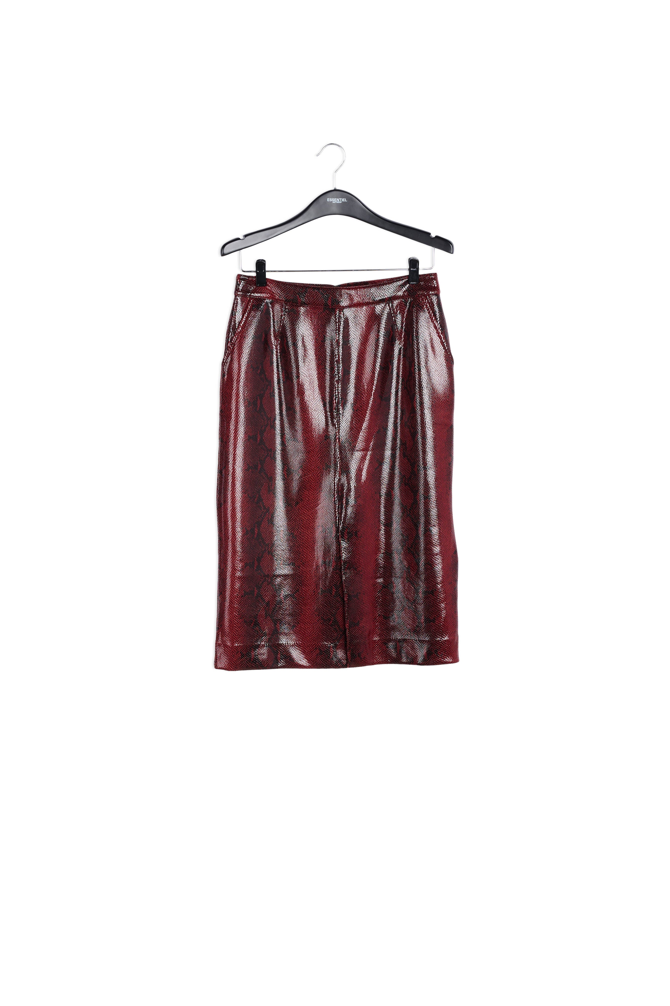 Red and black glossy snake-print midi skirt RE—SSENTIEL | Essentiel second hand
