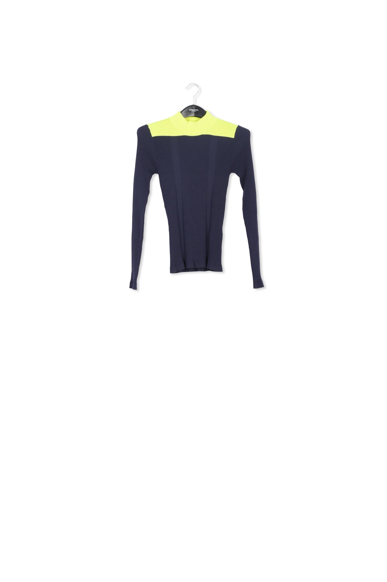 Navy blue and yellow rib-knitted sweater RE—SSENTIEL | Essentiel second hand