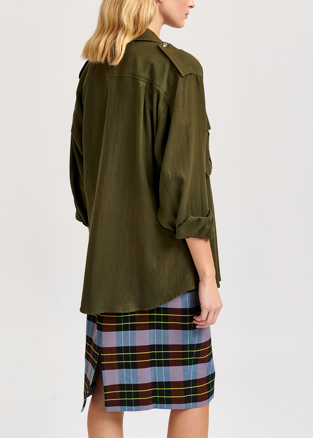 Chemise vert armé en coton mélangé avec strass RE—SSENTIEL | Essentiel second hand