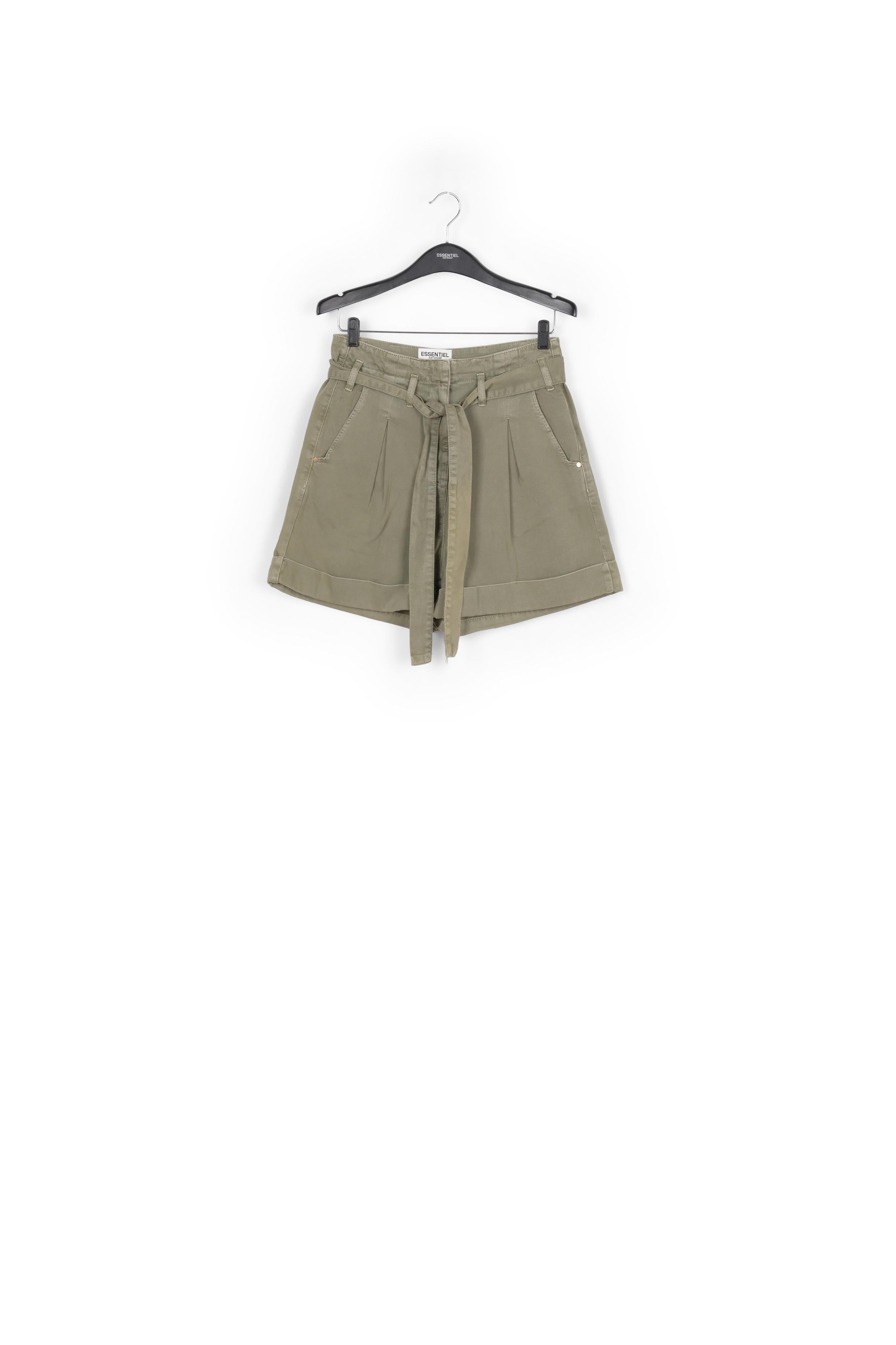 Khaki green belted denim shorts RE—SSENTIEL | Essentiel second hand