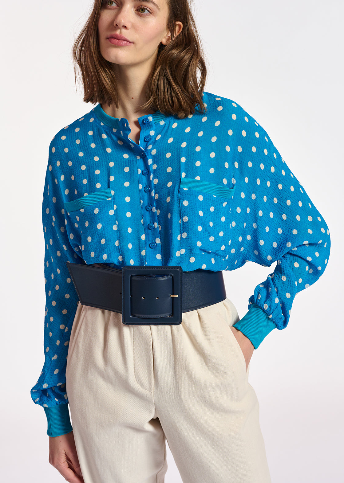 Blue and white polka-dot loose-fit top RE—SSENTIEL | Essentiel second hand