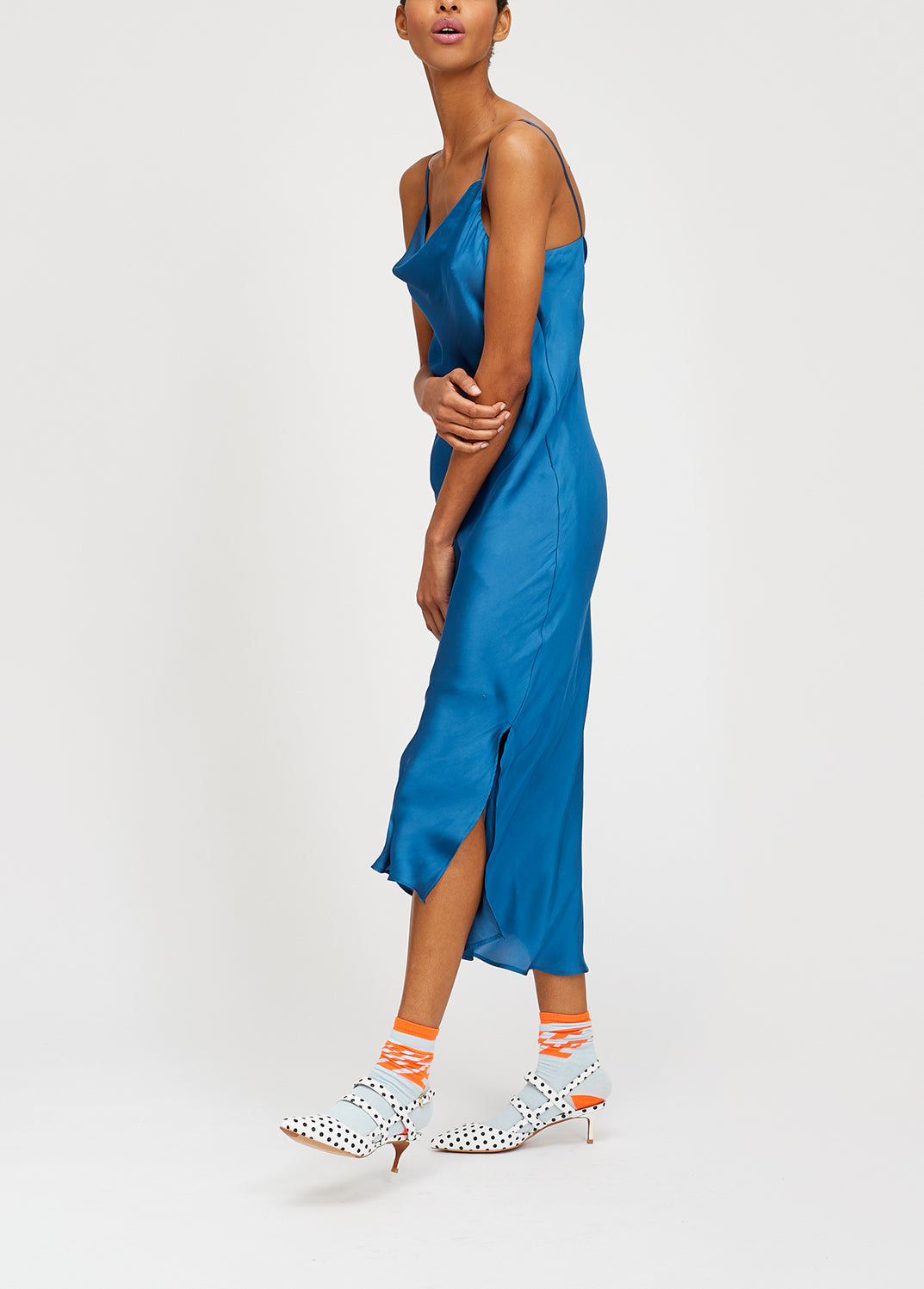 Blue midi dress with cowl neckline RE—SSENTIEL | Essentiel second hand