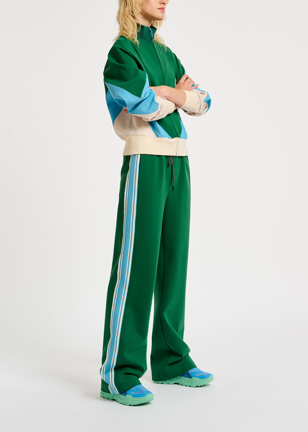 Green track pants with blue and off-white stripes RE—SSENTIEL | Essentiel second hand