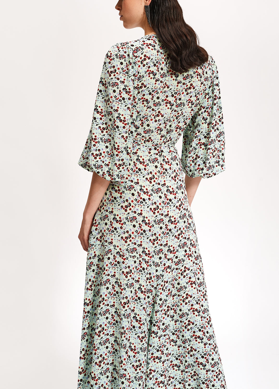 Robe maxi cache-cœur vert menthe à imprimé floral RE—SSENTIEL | Essentiel second hand