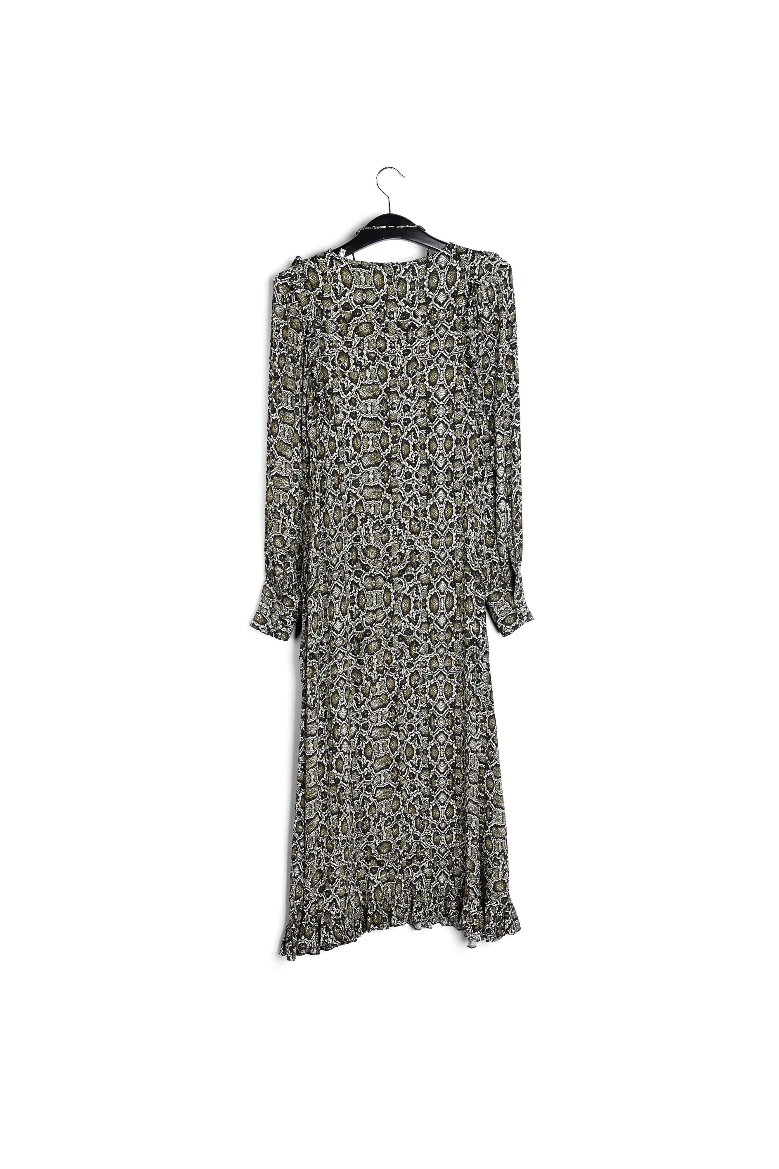 Kakigroene midi-jurk met slangenprint RE—SSENTIEL | Essentiel second hand