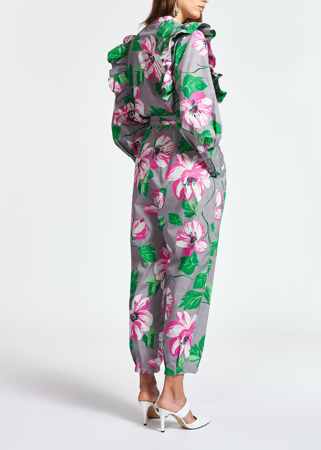 Combinaison en coton gris fleuri avec ruches RE—SSENTIEL | Essentiel second hand