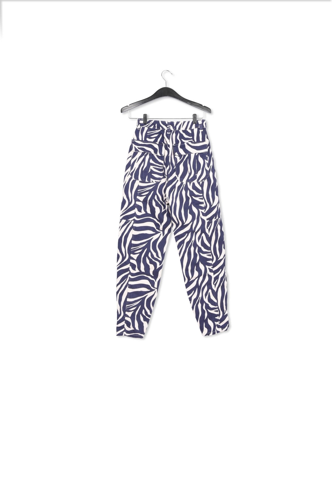 Off-white and navy blue zebra-print denim cargo pants RE—SSENTIEL | Essentiel second hand