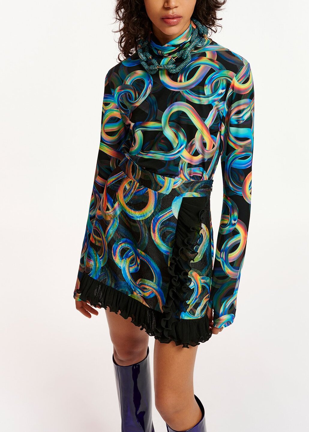 Black abstract-print turtleneck top RE—SSENTIEL | Essentiel second hand