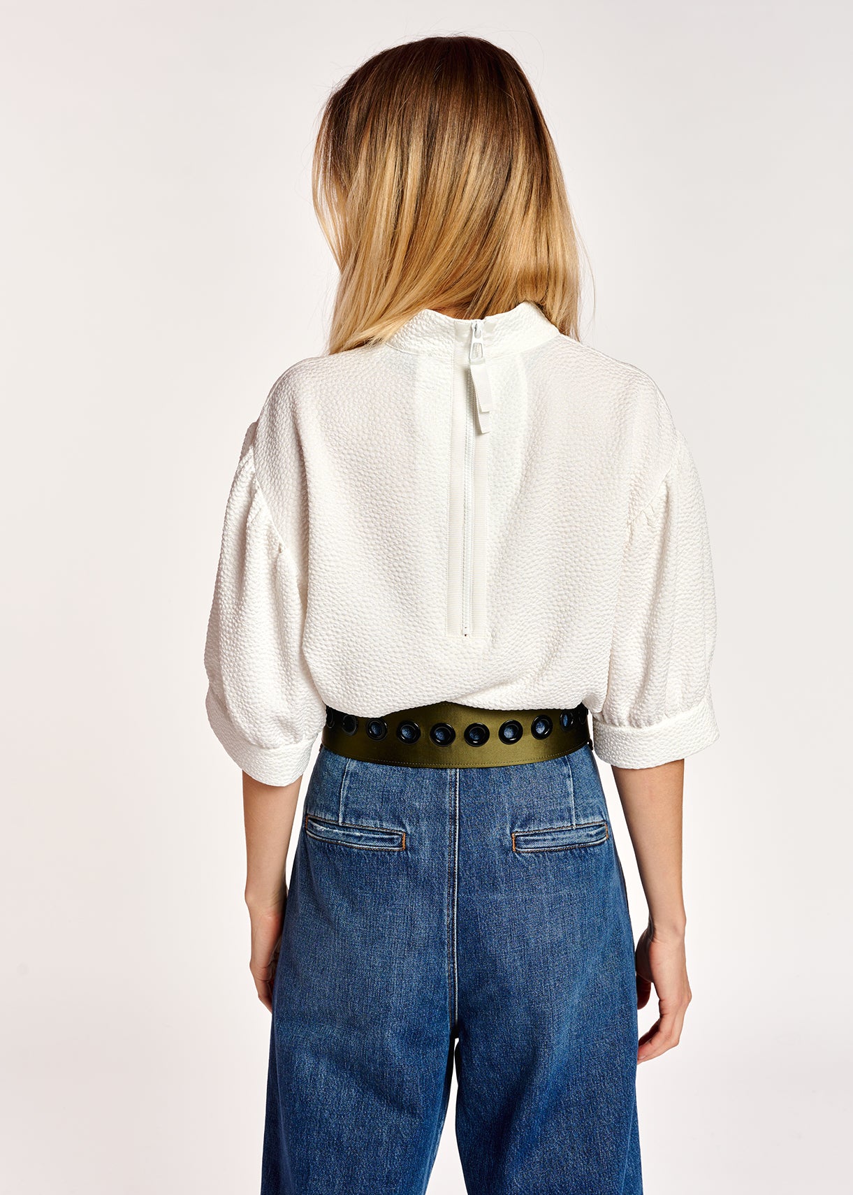 Off-white top with puffed sleeves RE—SSENTIEL | Essentiel second hand