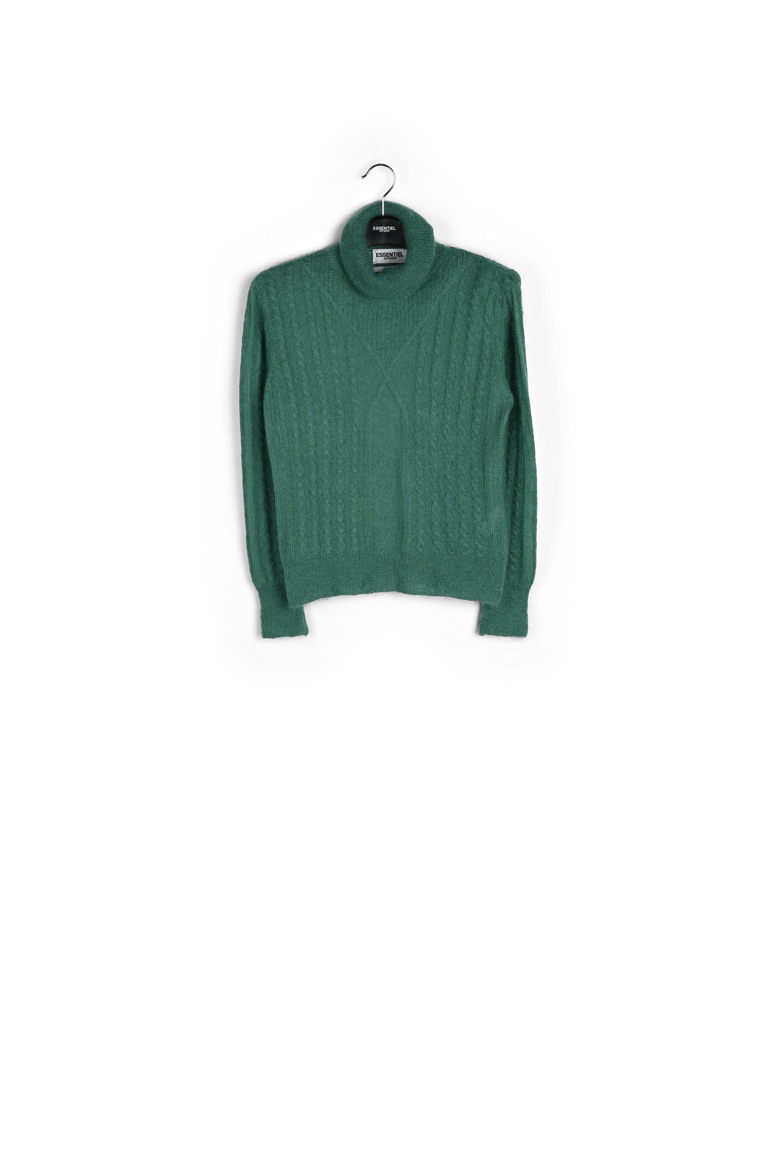 Dark green cable-knitted turtleneck sweater RE—SSENTIEL | Essentiel second hand
