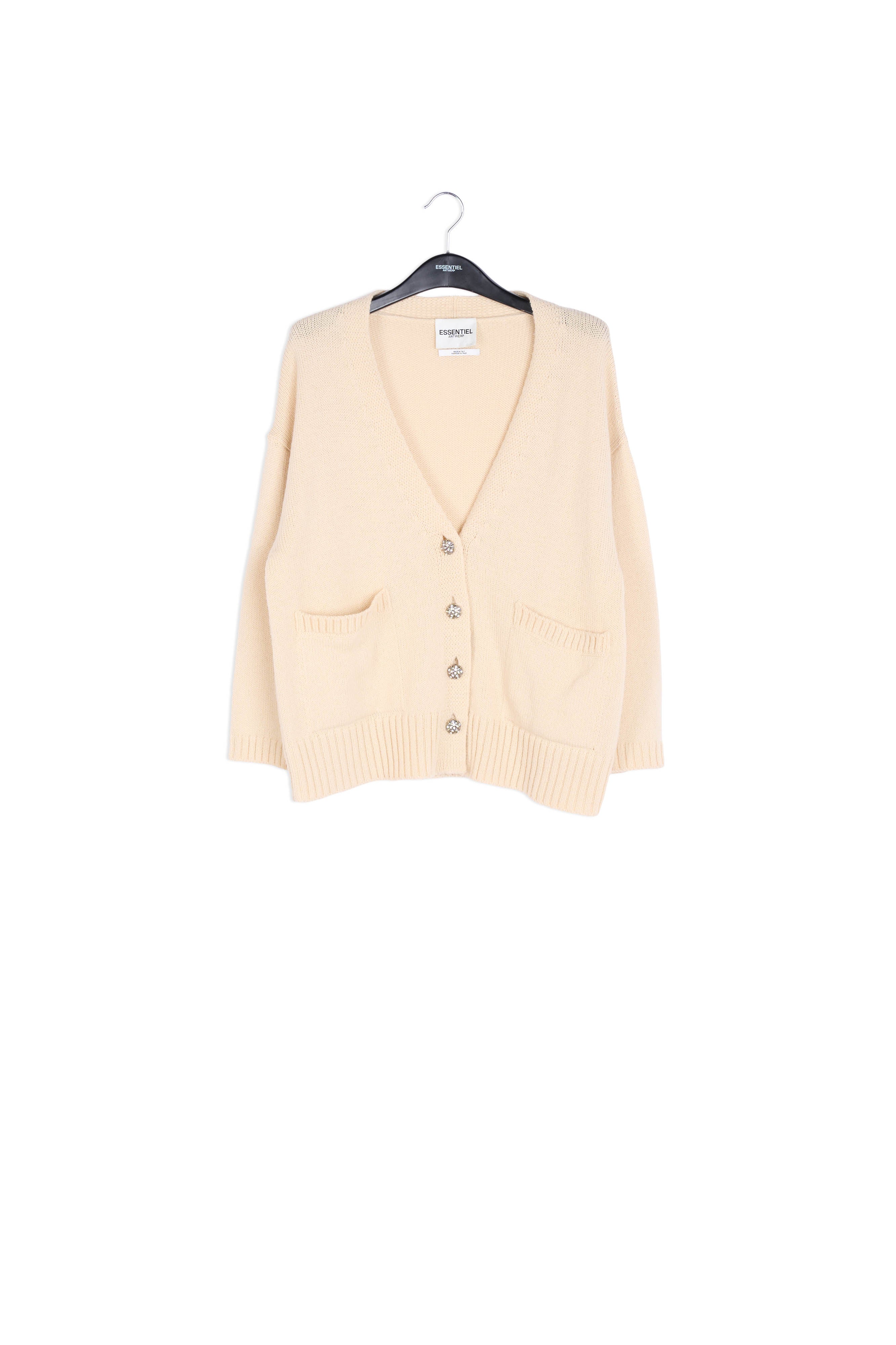 Off-white oversized cardigan with rhinestone buttons RE—SSENTIEL | Essentiel second hand