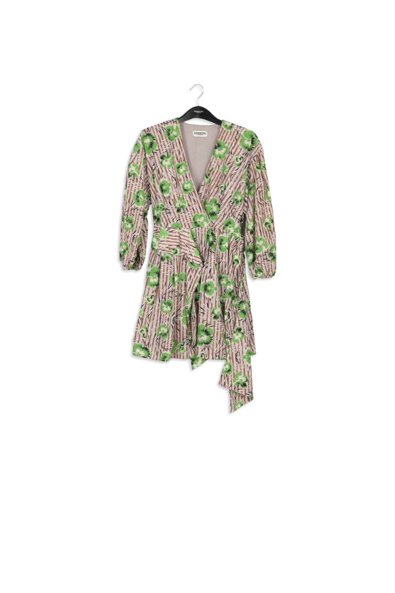 Green and brown floral print mini-length wrap dress RE—SSENTIEL | Essentiel second hand