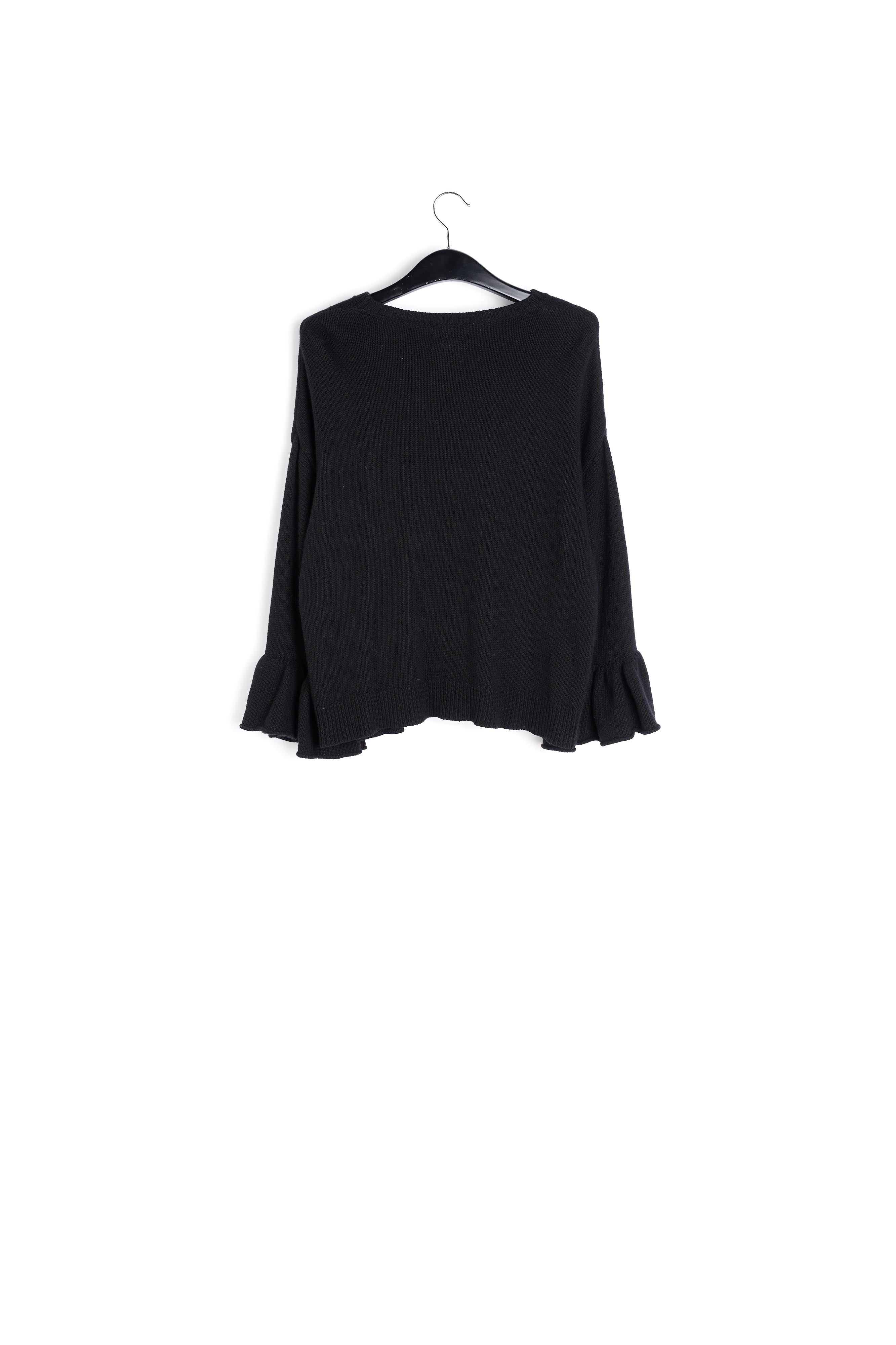 Black knit sweater with ruffled cuffs RE—SSENTIEL | Essentiel second hand