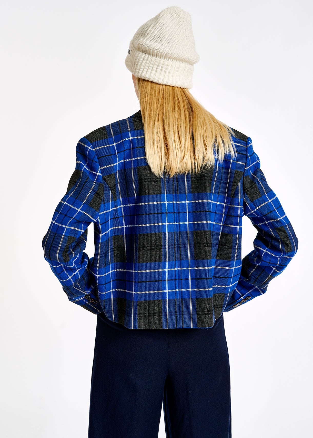 Blue check cropped-fit blazer RE—SSENTIEL | Essentiel second hand