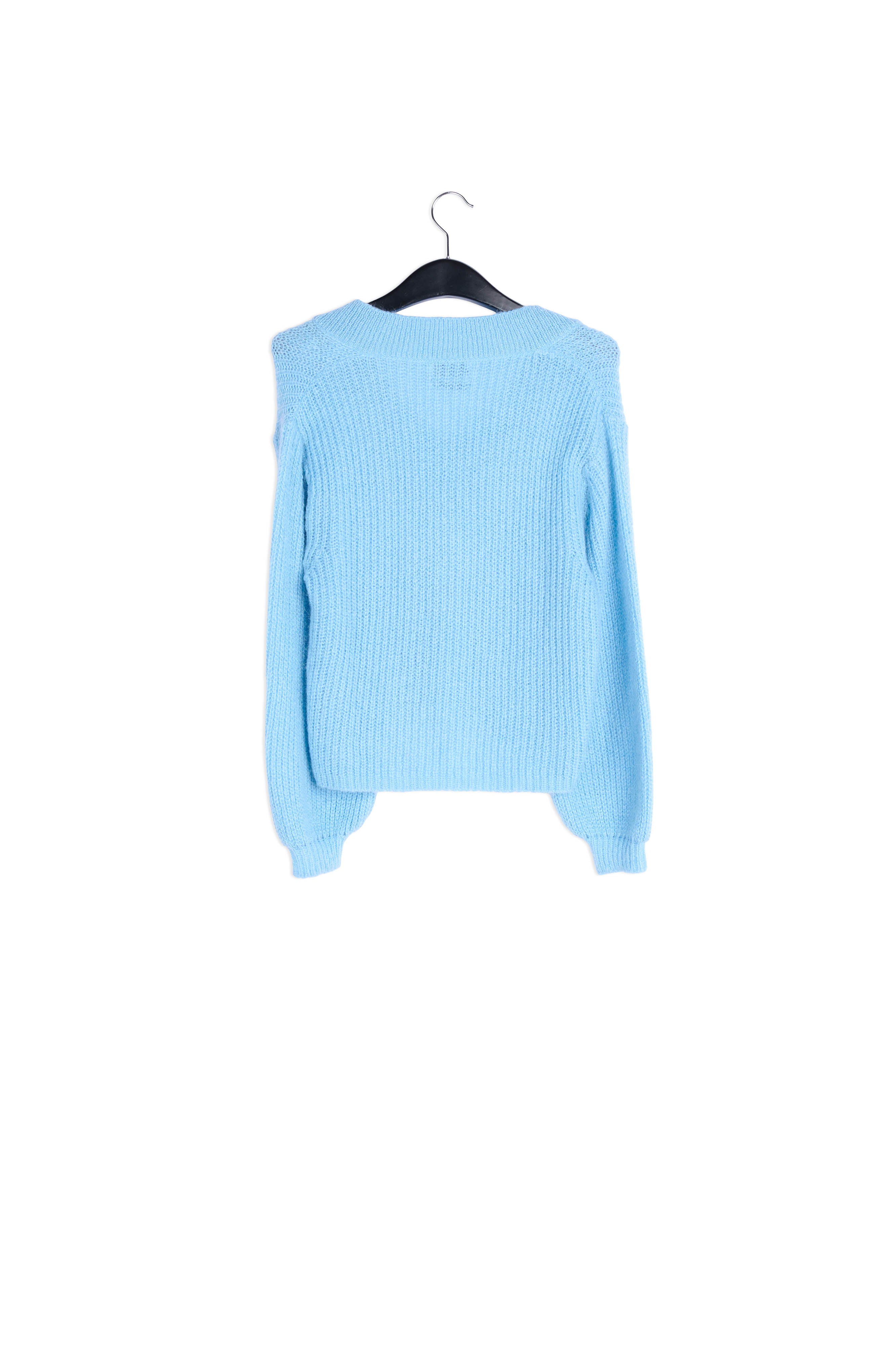 Pull bleu clair à col en v en maille côtelée RE—SSENTIEL | Essentiel second hand
