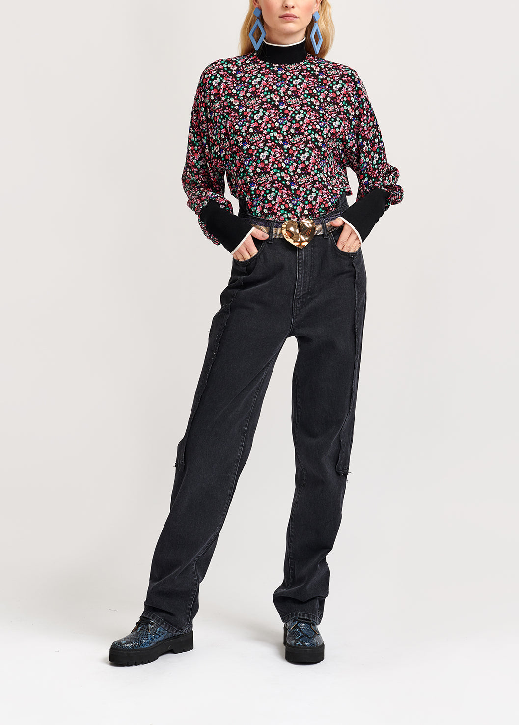 Black cotton patchwork jeans RE—SSENTIEL | Essentiel second hand