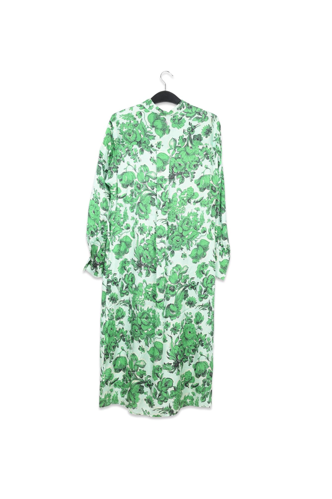 Robe chemise en soie bleue et verte fleurie RE—SSENTIEL | Essentiel second hand