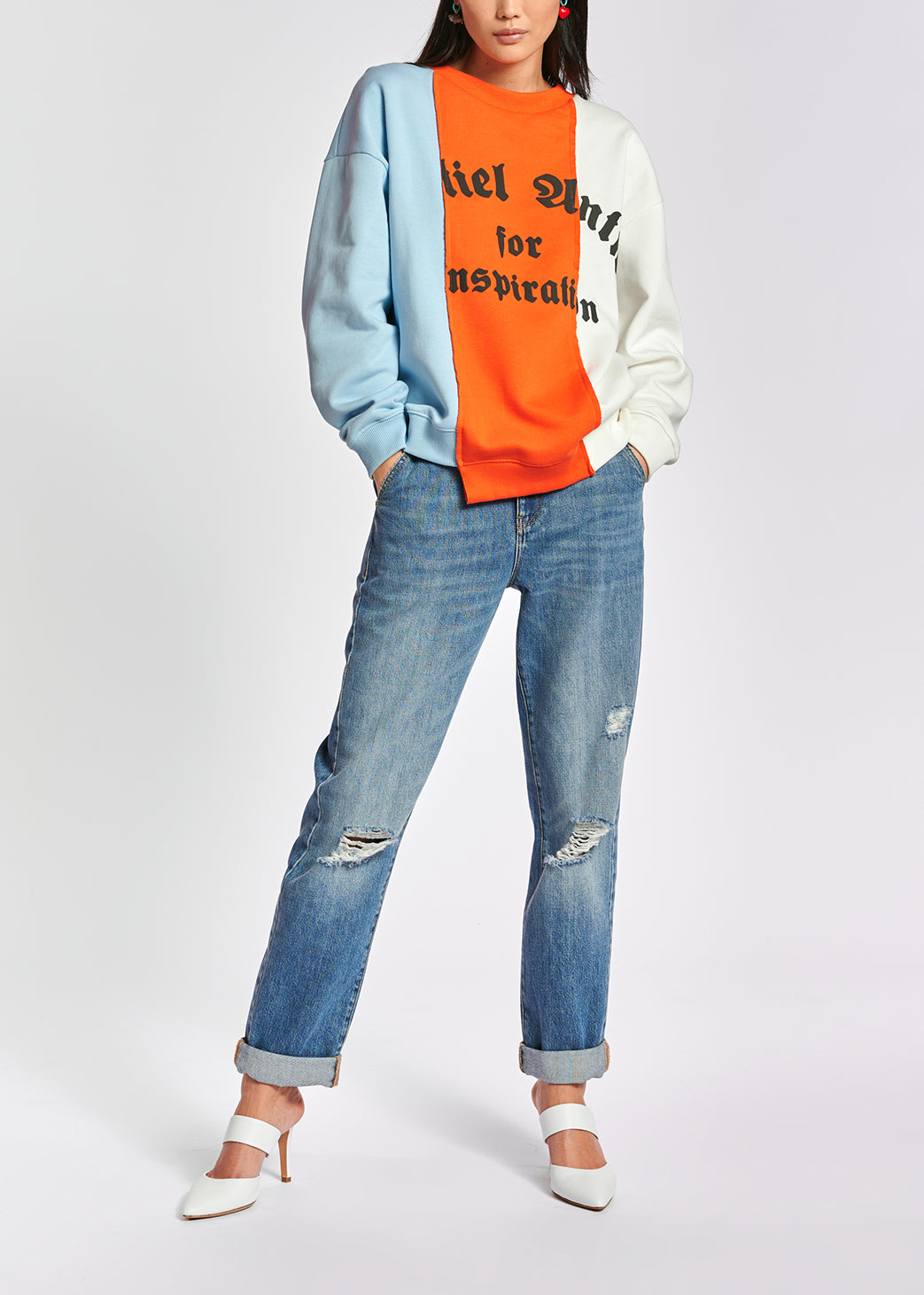 Light blue, orange and white patchwork sweatshirt RE—SSENTIEL | Essentiel second hand