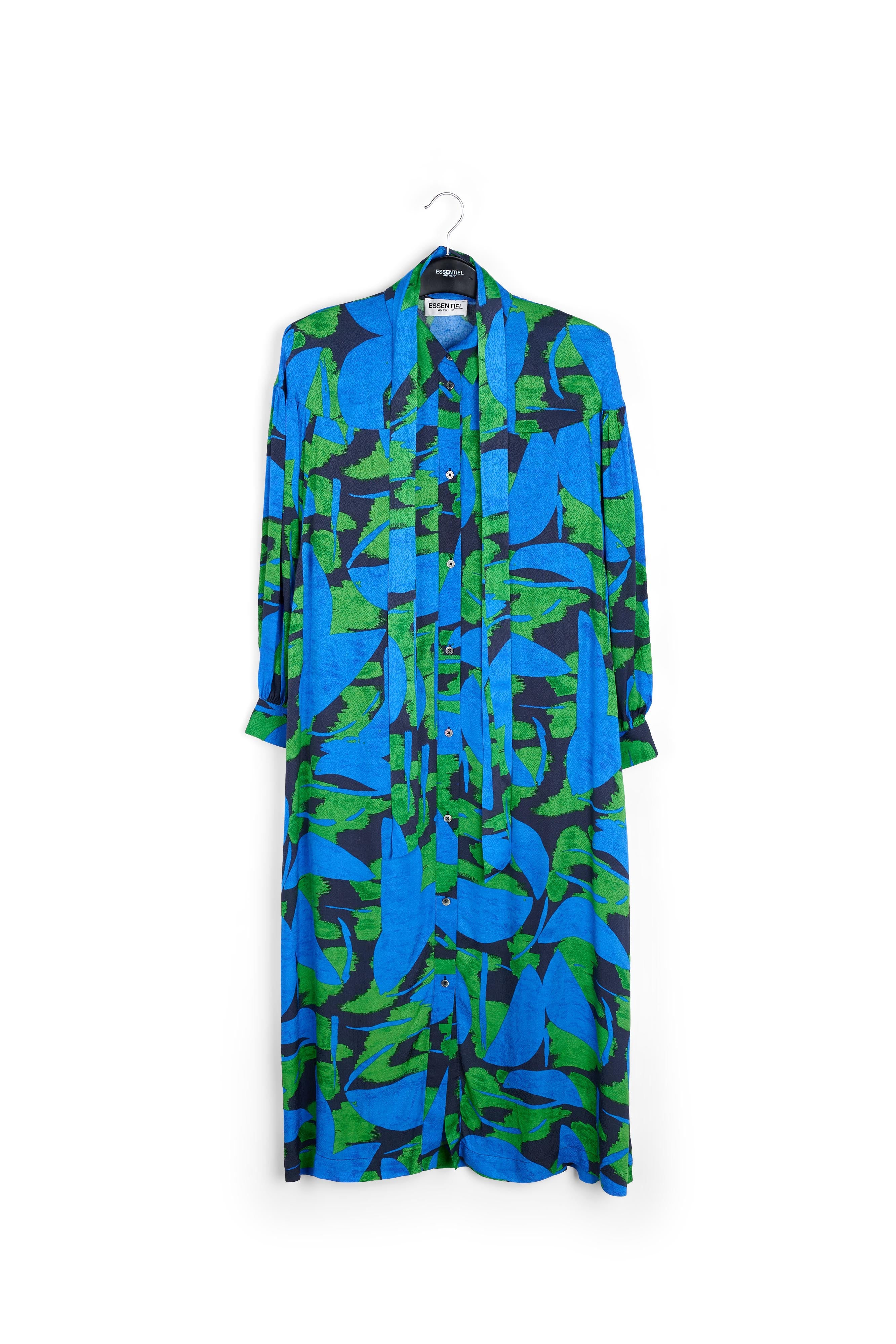 Blue, black and green abstract print midi dress RE—SSENTIEL | Essentiel second hand