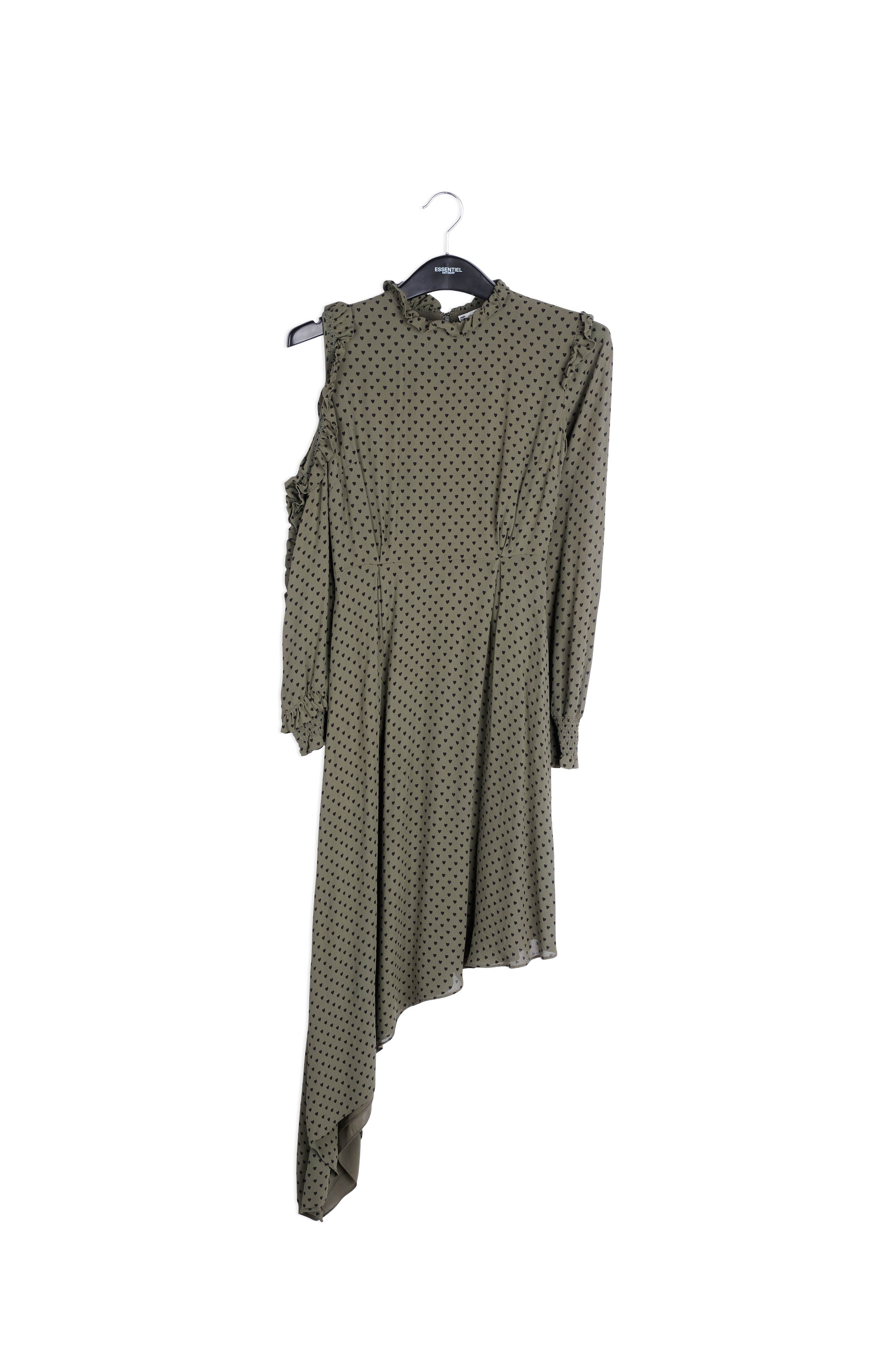 Asymmetrische kaki jurk met hartjes RE—SSENTIEL | Essentiel second hand