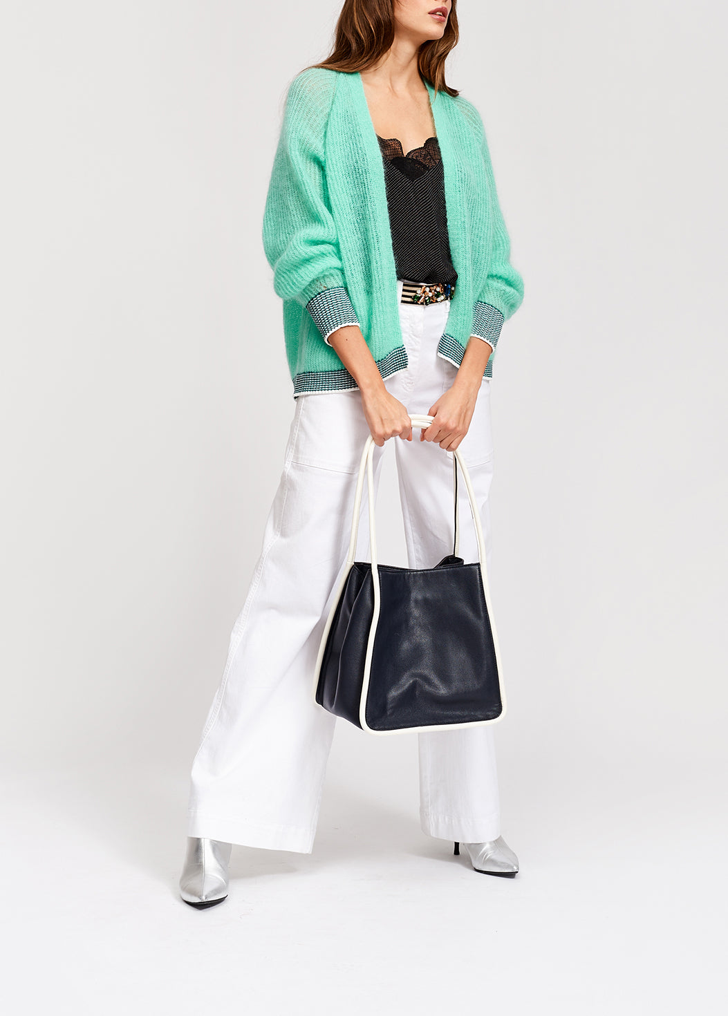 Green ribbed open cardigan with accentuated trims RE—SSENTIEL | Essentiel second hand