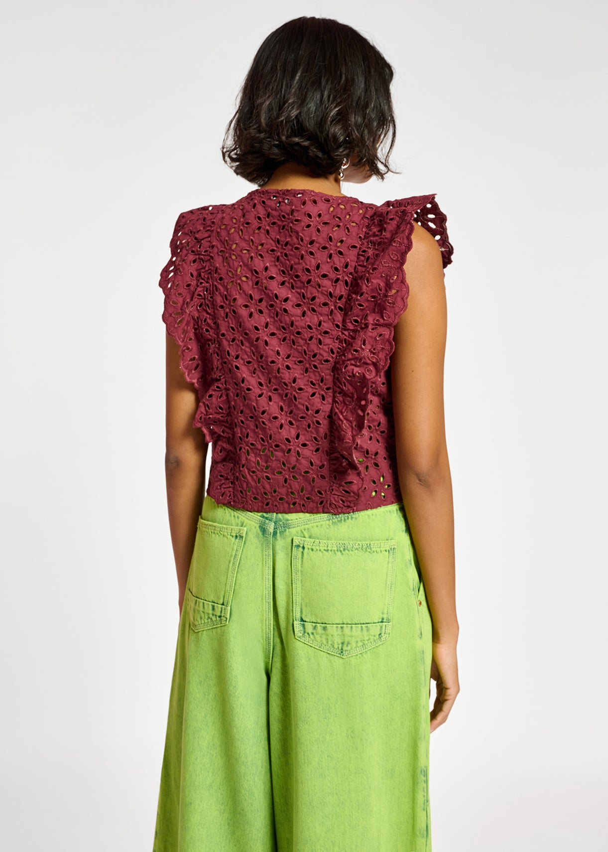 Burgundy broderie anglaise cotton top RE—SSENTIEL | Essentiel second hand
