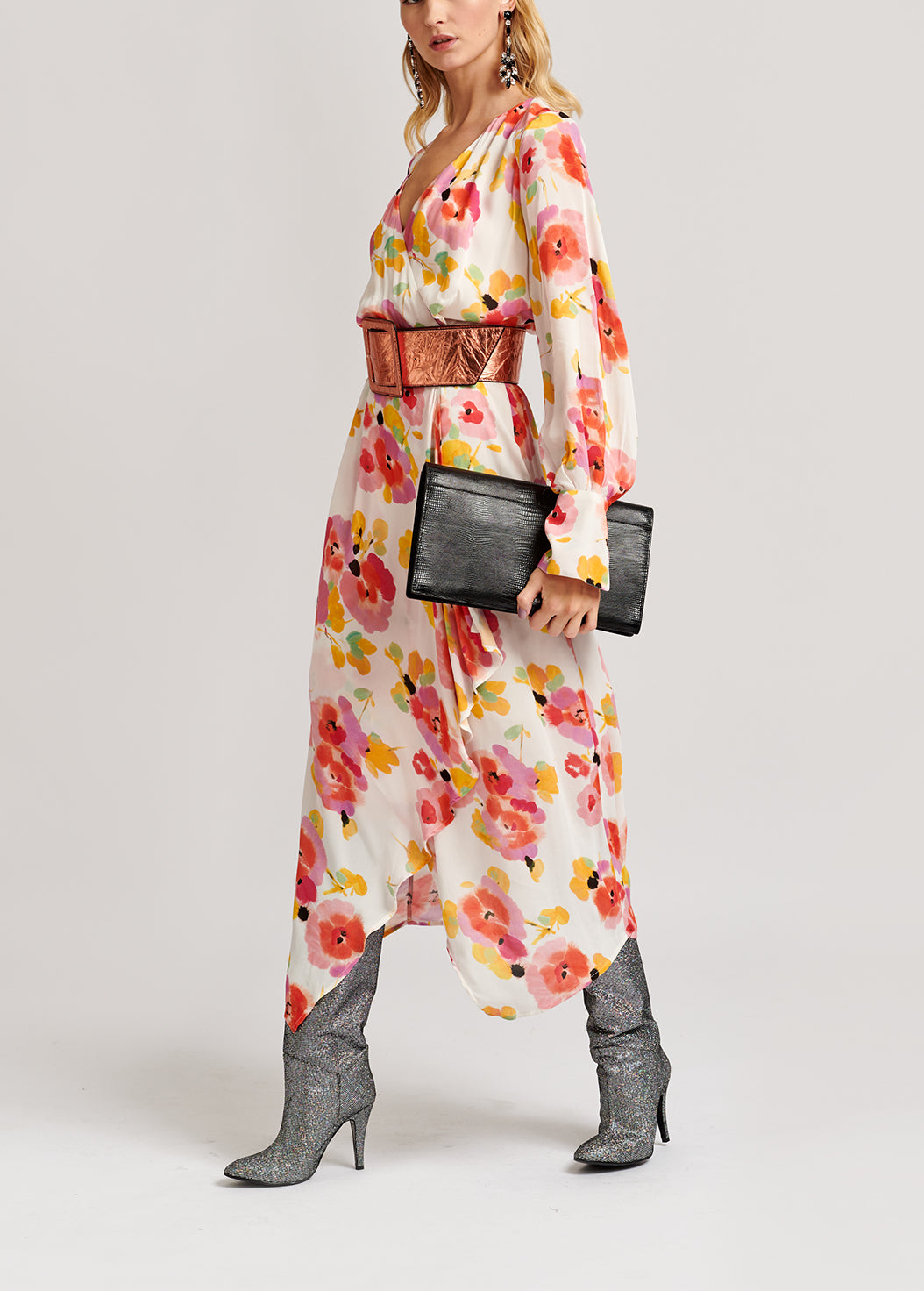 Off-white floral-print midi dress RE—SSENTIEL | Essentiel second hand