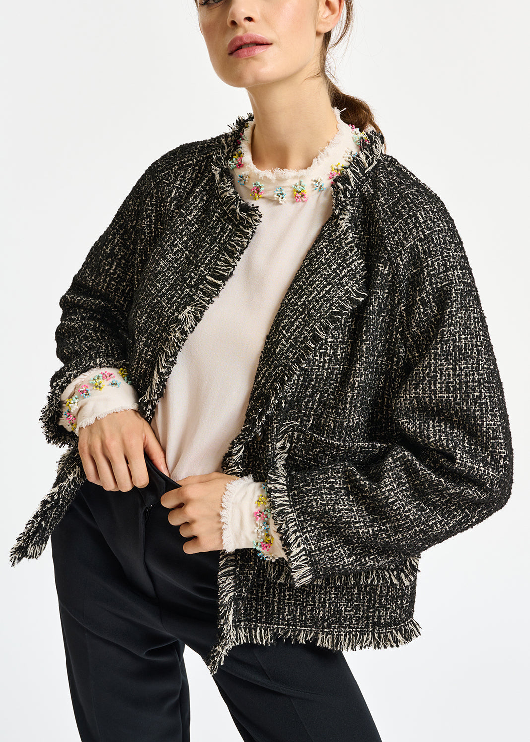 Black and white tweed jacket RE—SSENTIEL | Essentiel second hand