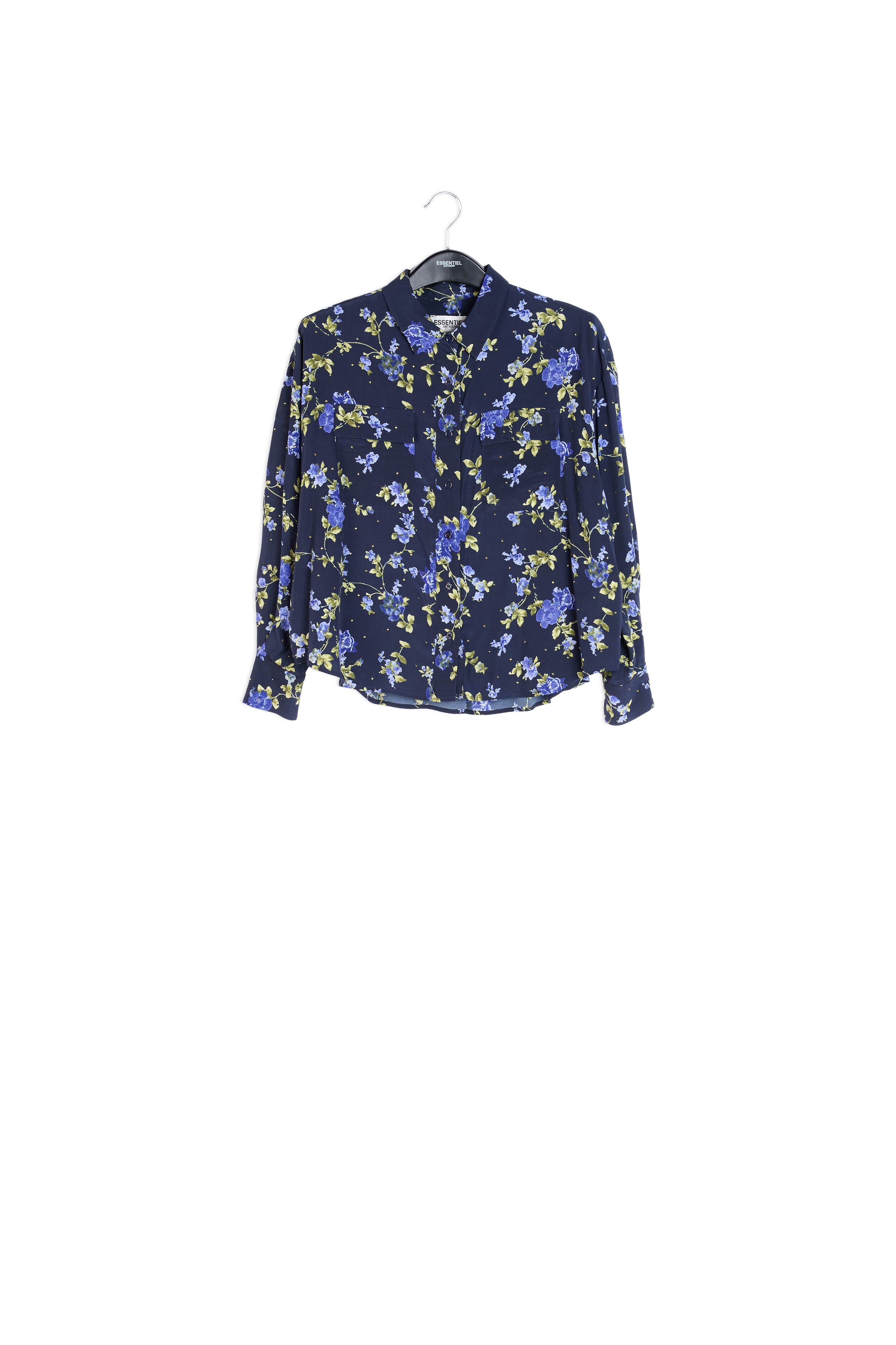 Chemise bleu foncé à fleurs avec strass RE—SSENTIEL | Essentiel second hand
