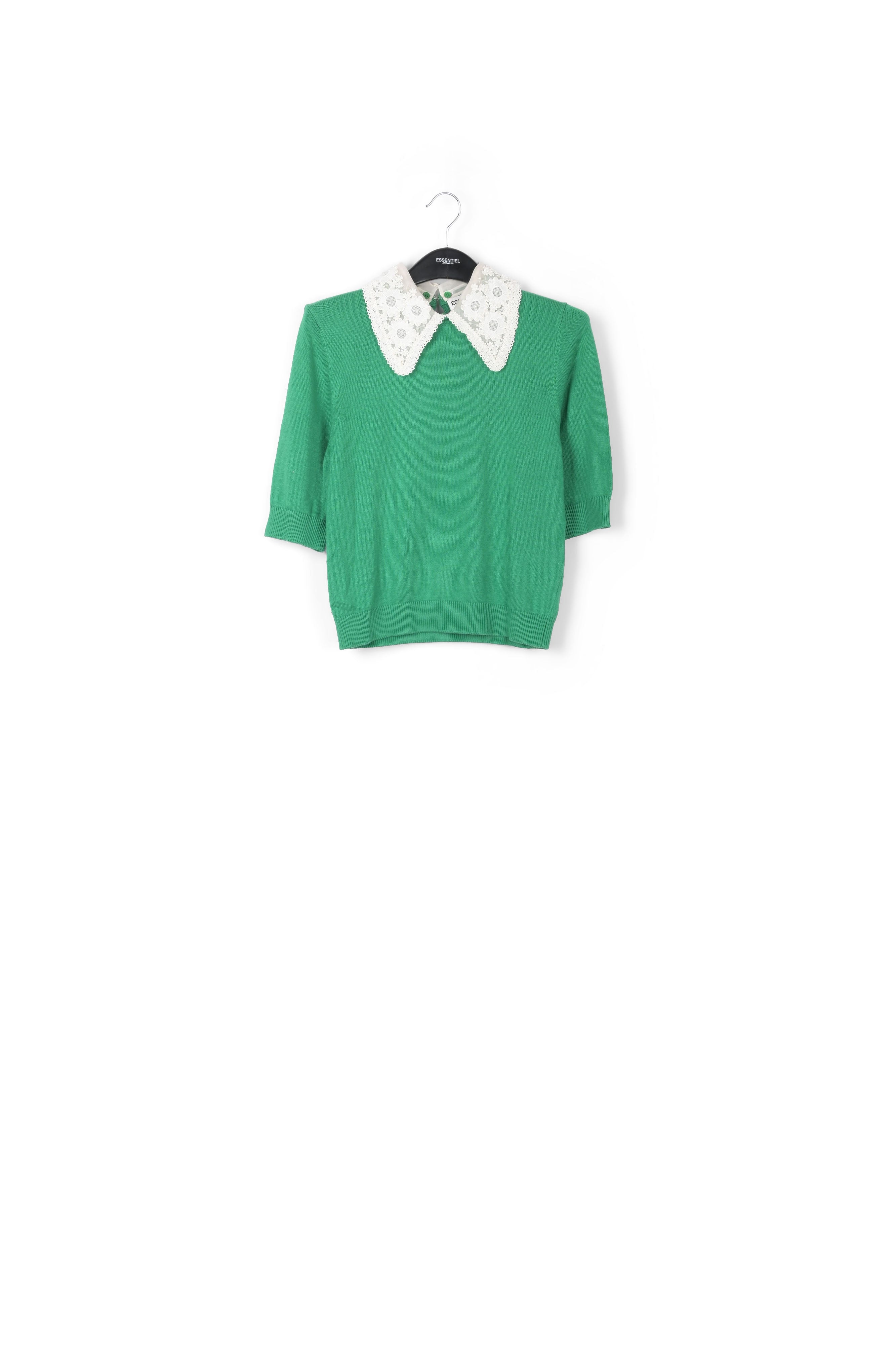 Green sweater with lace and pearl-embroidered collar RE—SSENTIEL | Essentiel second hand
