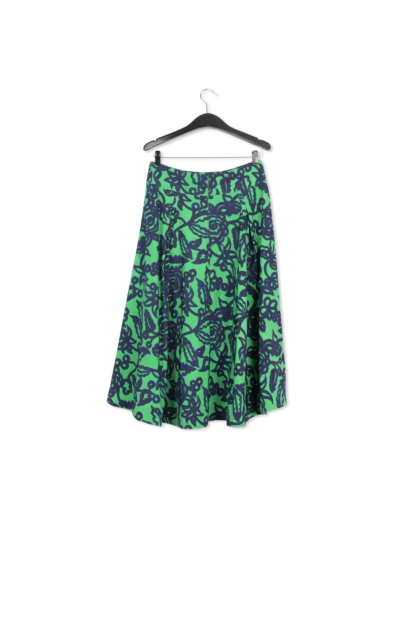 Groene en donkerblauwe midi-plissérok met bloemprint RE—SSENTIEL | Essentiel second hand