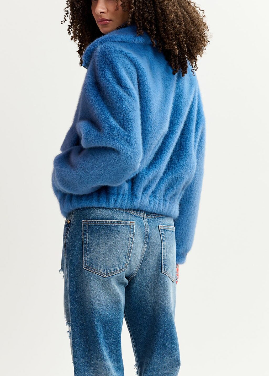 Dark blue faux fur bomber jacket RE—SSENTIEL | Essentiel second hand