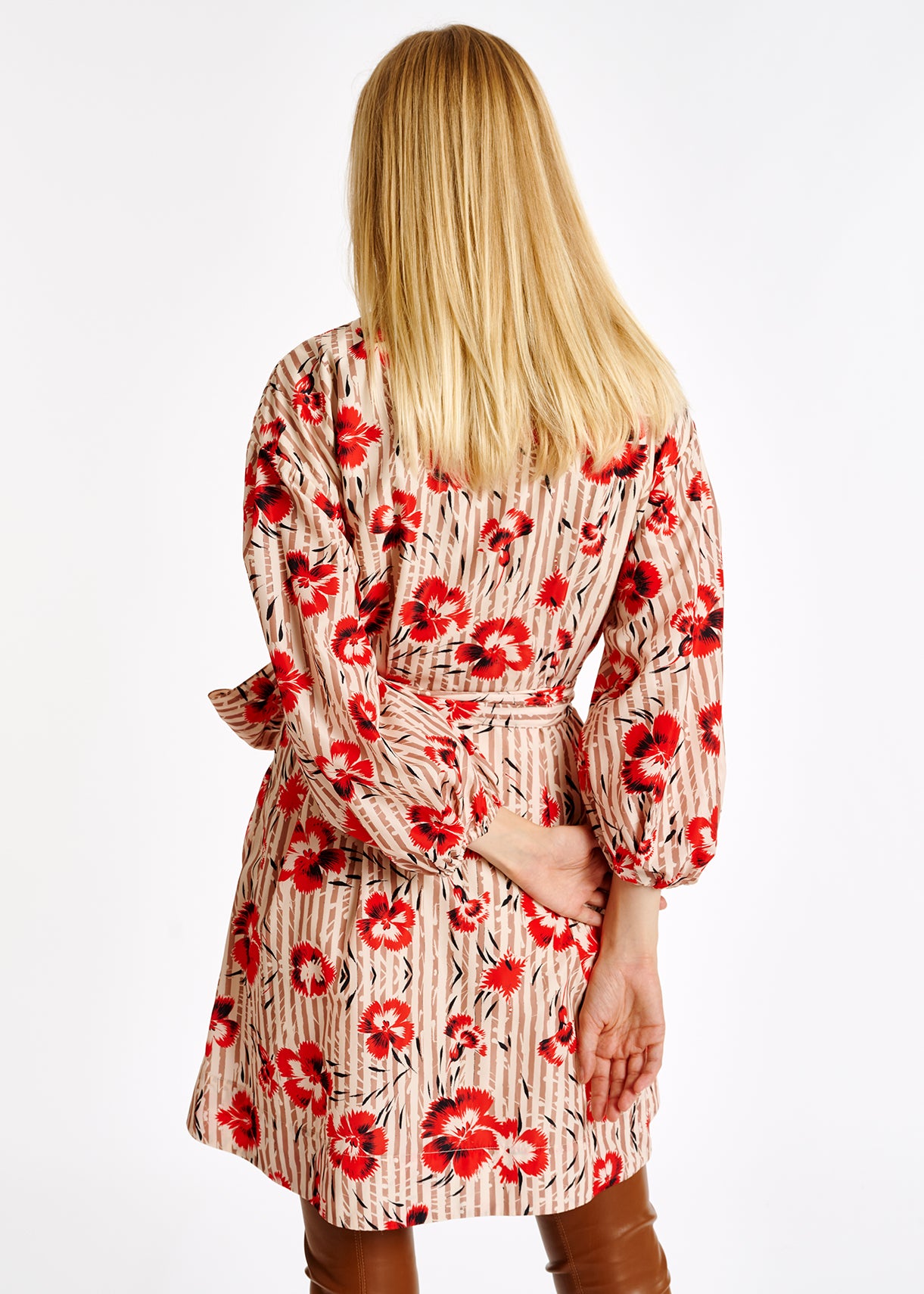 Red and brown floral print mini-length wrap dress RE—SSENTIEL | Essentiel second hand