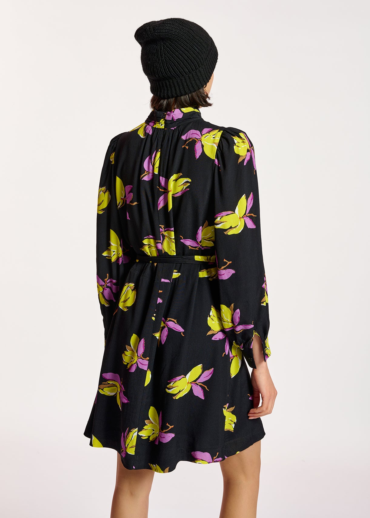 Black floral-printed mini dress RE—SSENTIEL | Essentiel second hand