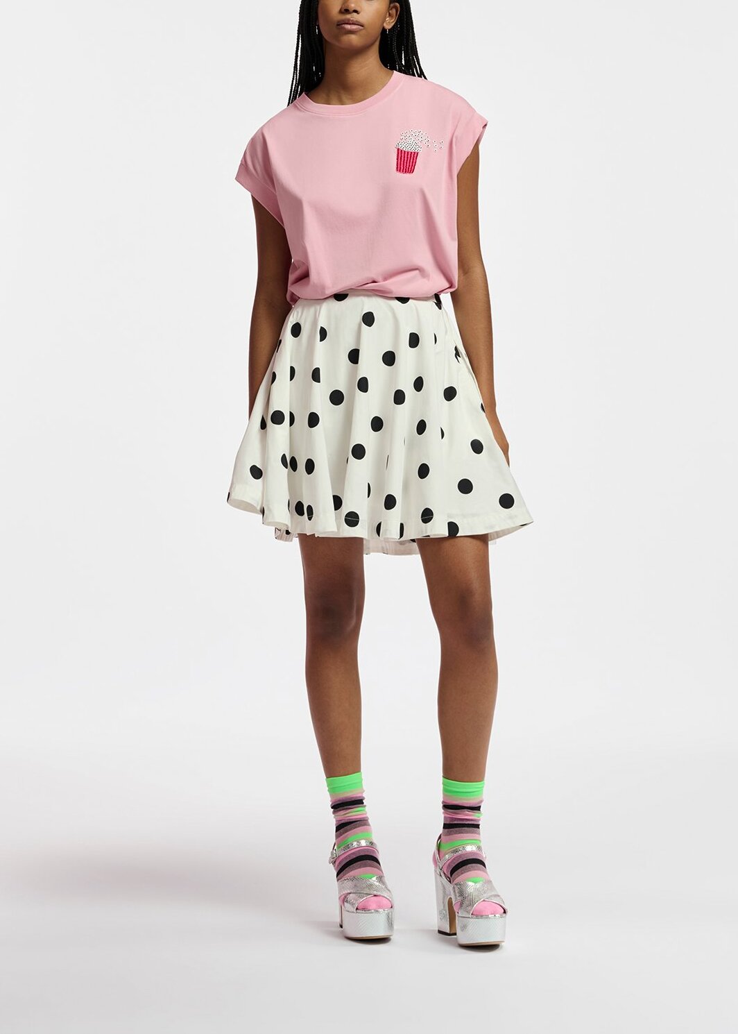 White and black polka-dot voluminous mini skirt RE—SSENTIEL | Essentiel second hand