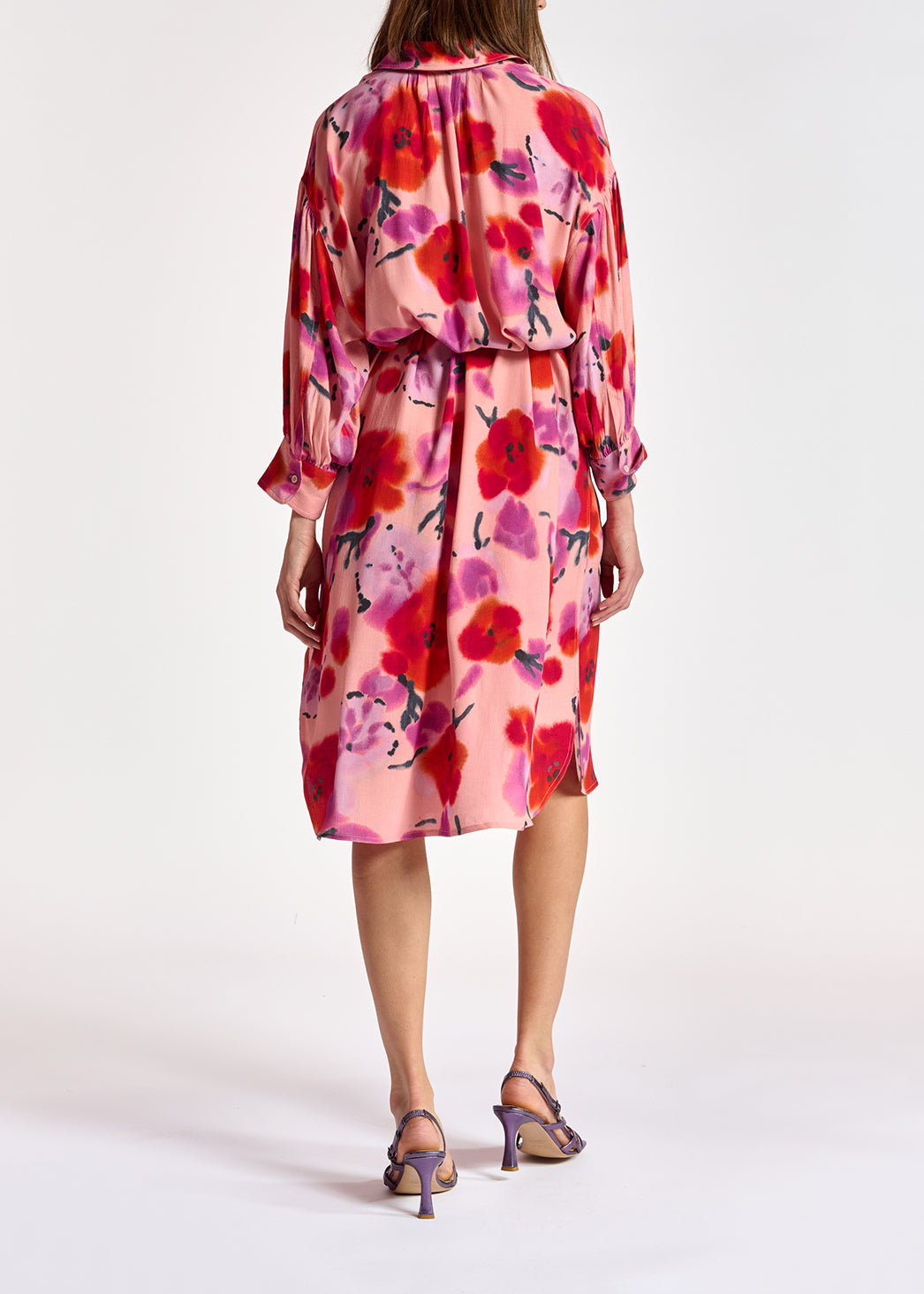 Light pink, red and purple floral-print shirt dress RE—SSENTIEL | Essentiel second hand